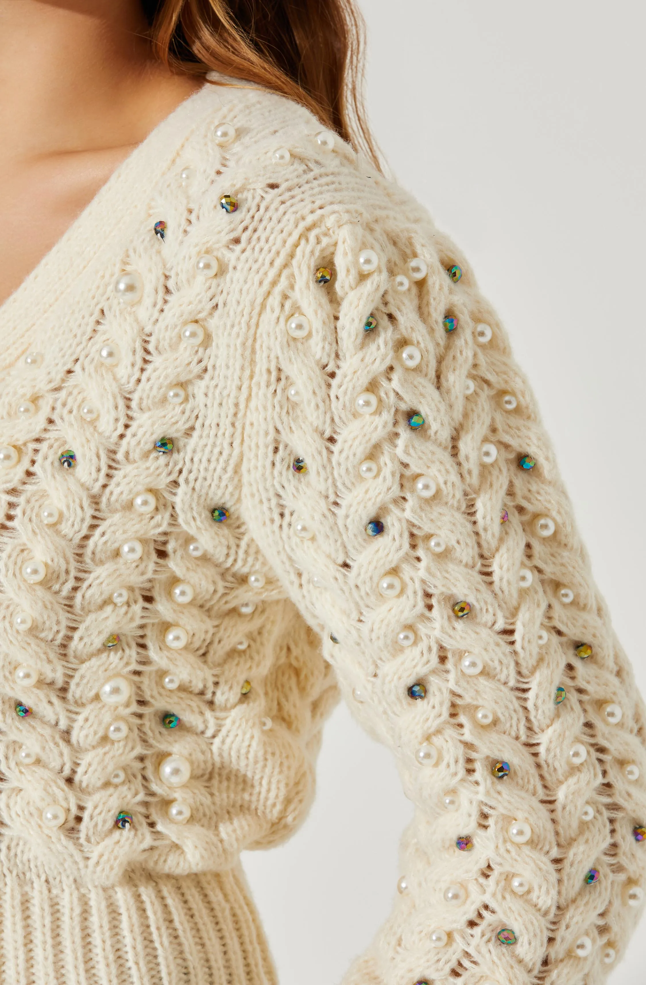 Mien Embellished Cable Knit Cardigan Sweater sold by Astr product image thumbnail 2