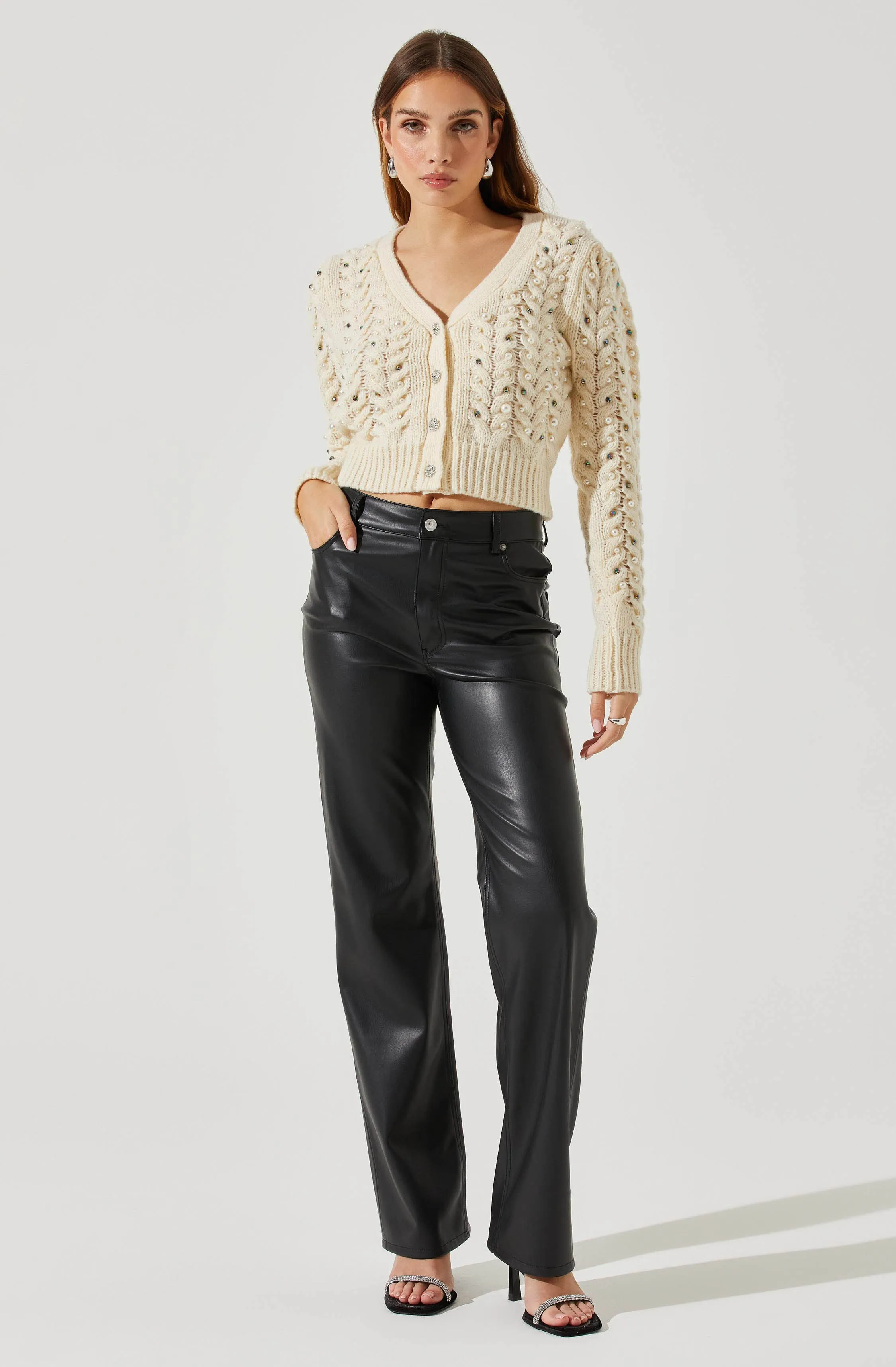 Mien Embellished Cable Knit Cardigan Sweater sold by Astr product image thumbnail 4