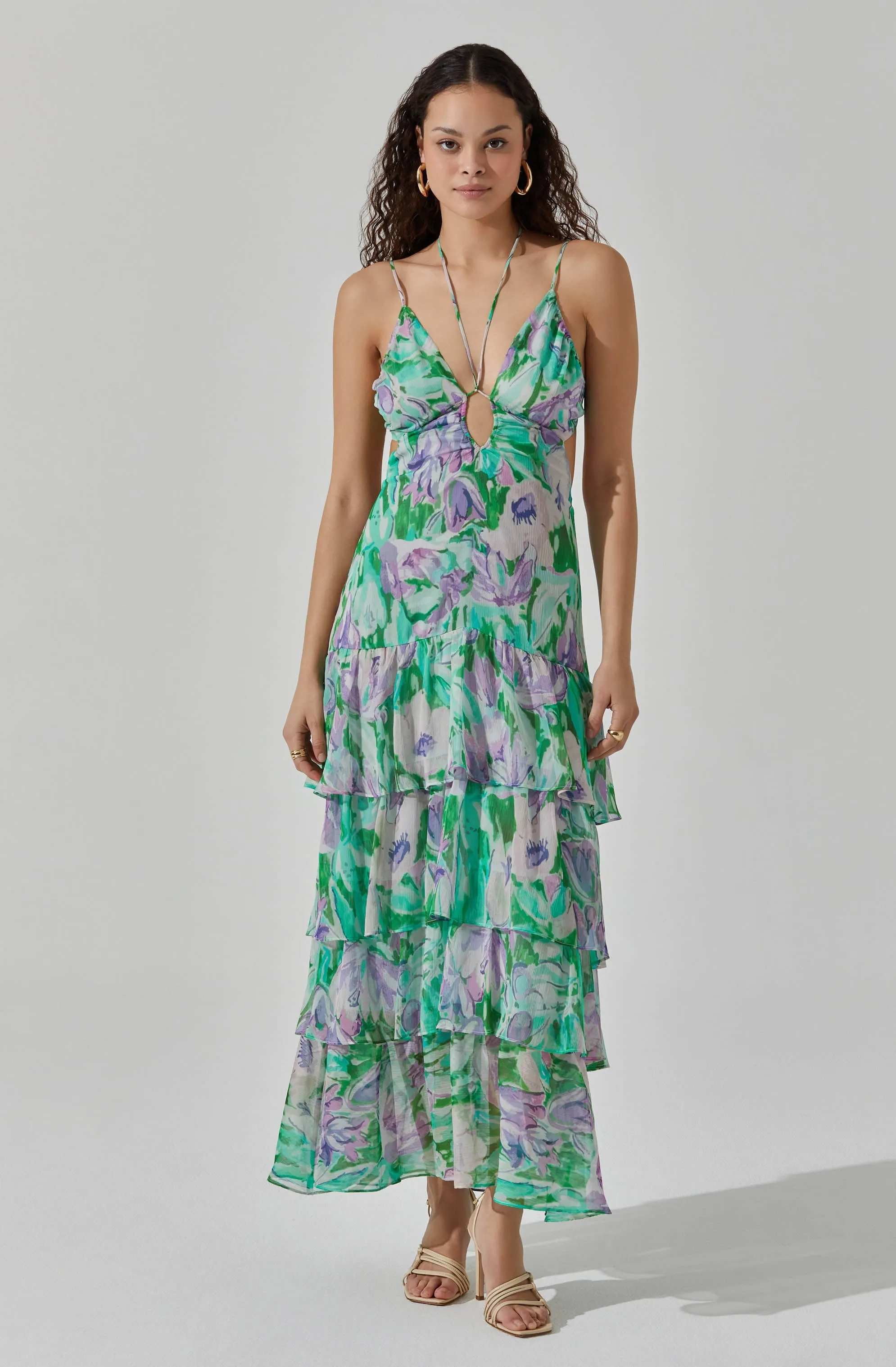 Aneira Floral Tiered Maxi Dress sold by Astr