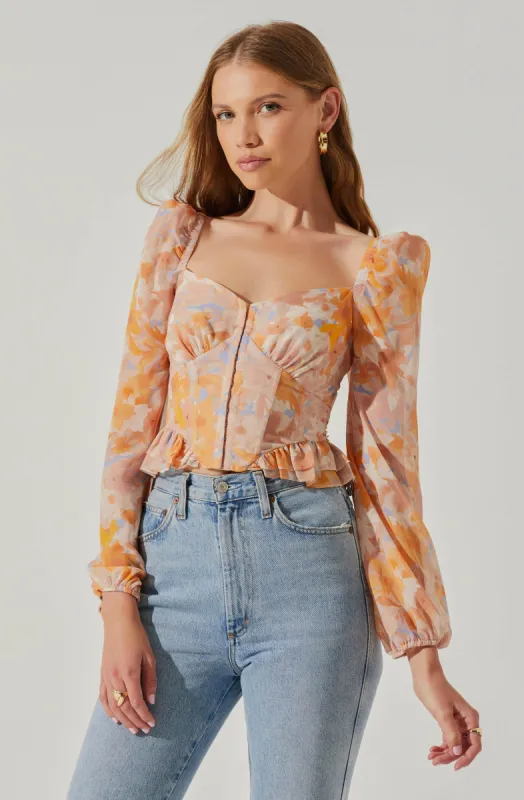 Pridget Floral Corset Puff Sleeve Top sold by Astr