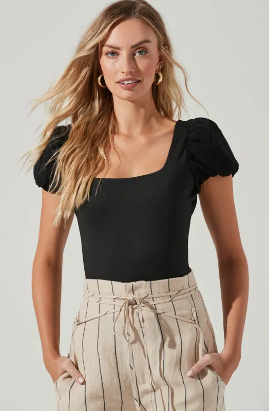 Puff Sleeve Square Neck Bodysuit sold by Astr