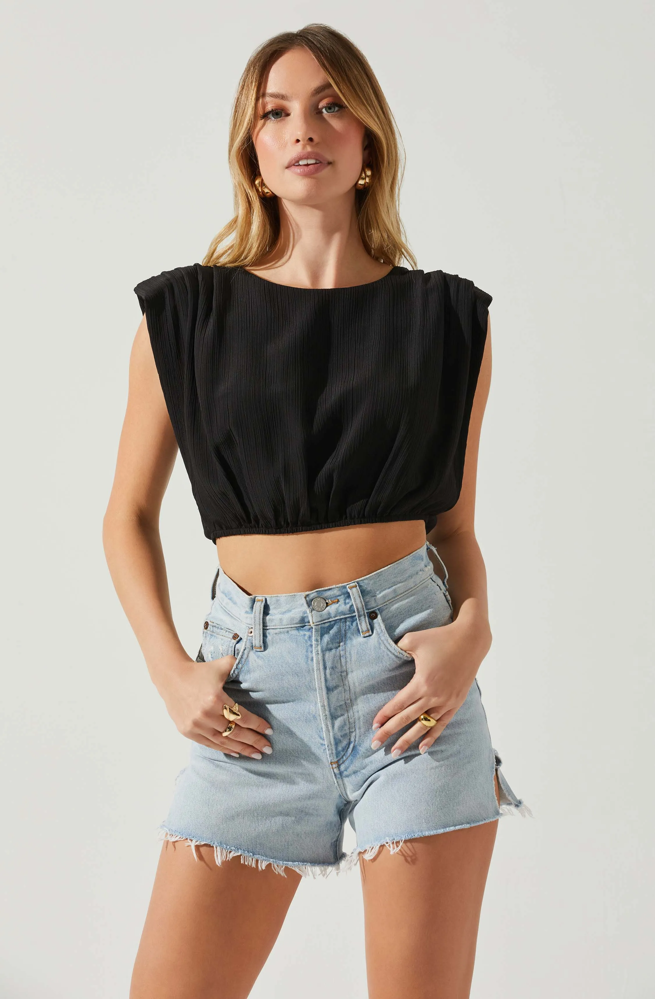 Cropped Plisse Balloon Hem Top sold by Astr product image thumbnail 3