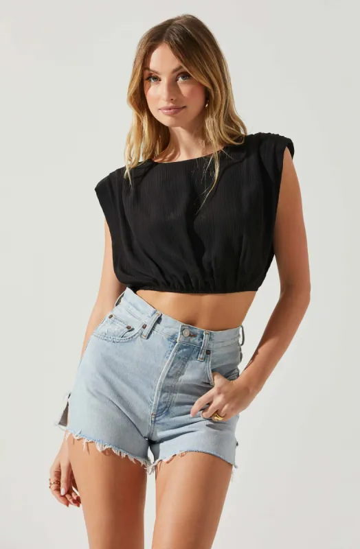 Cropped Plisse Balloon Hem Top sold by Astr