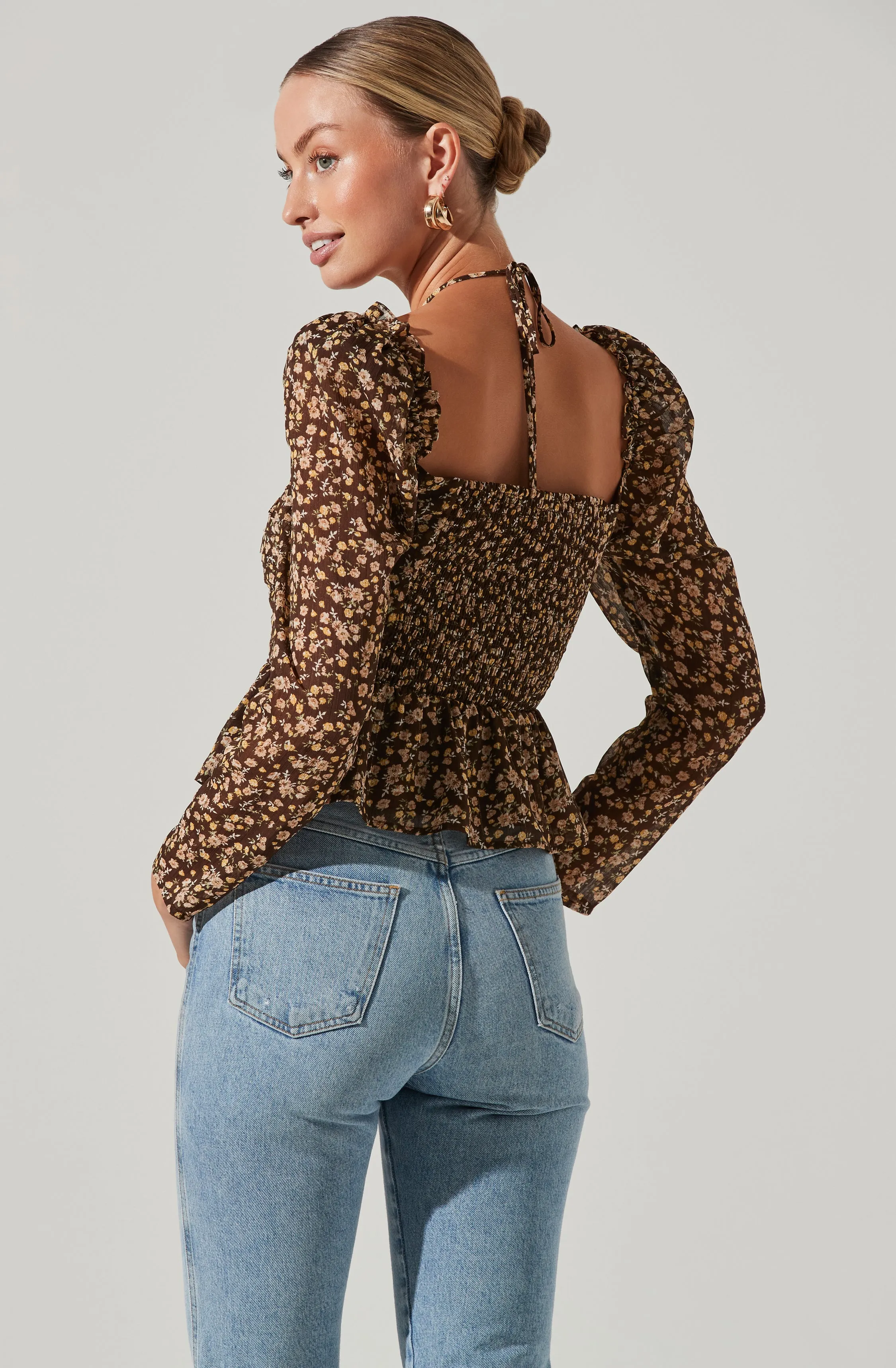 Toni Ruched Halter Long Sleeve Peplum Top sold by Astr product image thumbnail 5