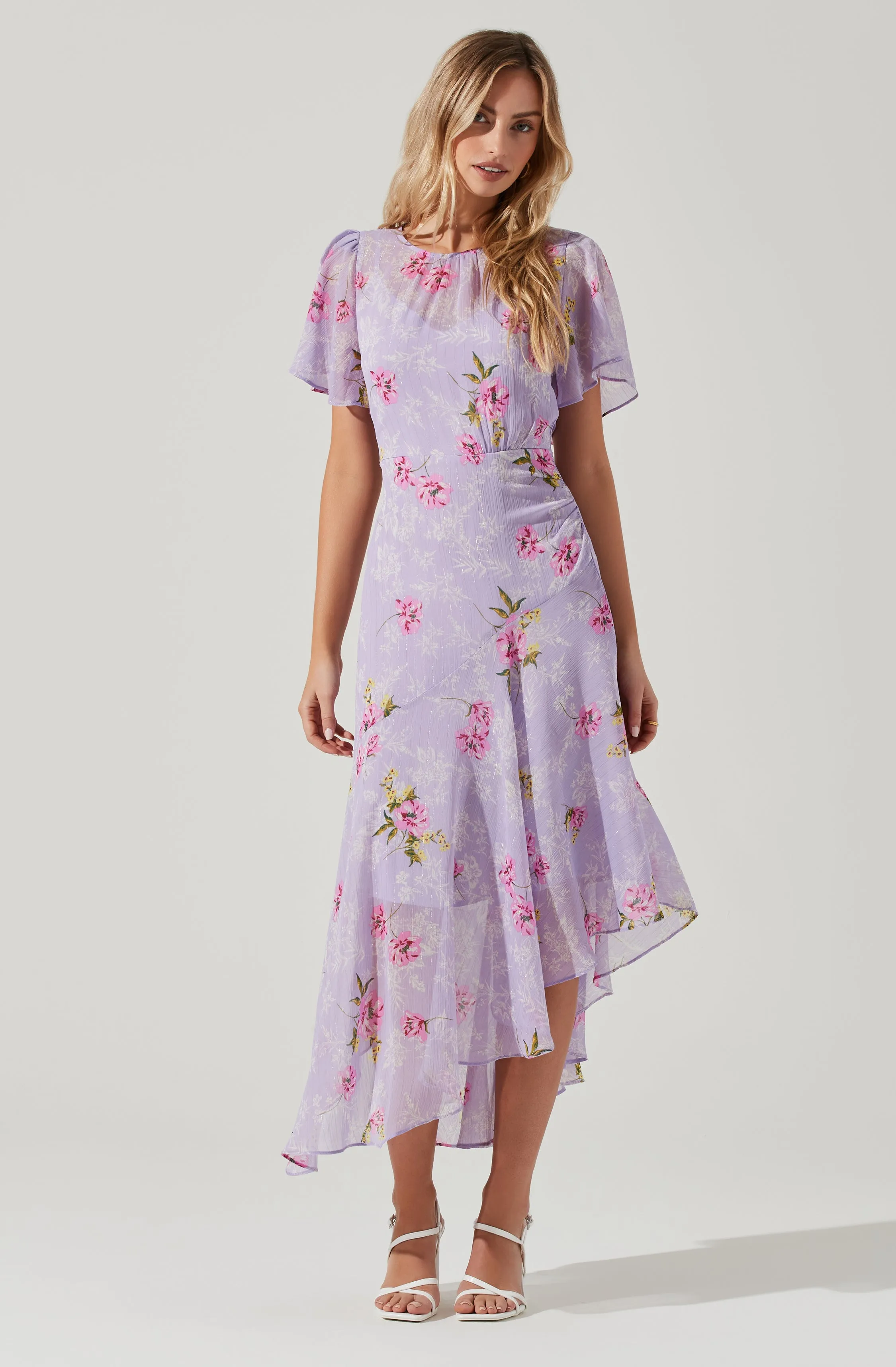 Flutter Sleeve Asymmetrical Floral Maxi Dress sold by Astr product image thumbnail 3