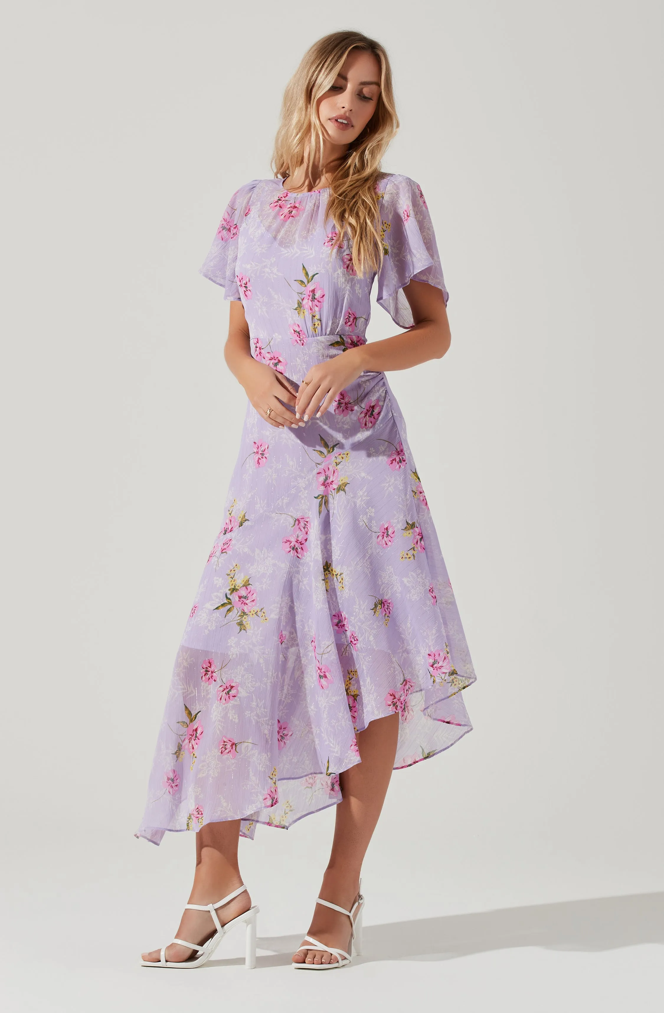 Flutter Sleeve Asymmetrical Floral Maxi Dress sold by Astr