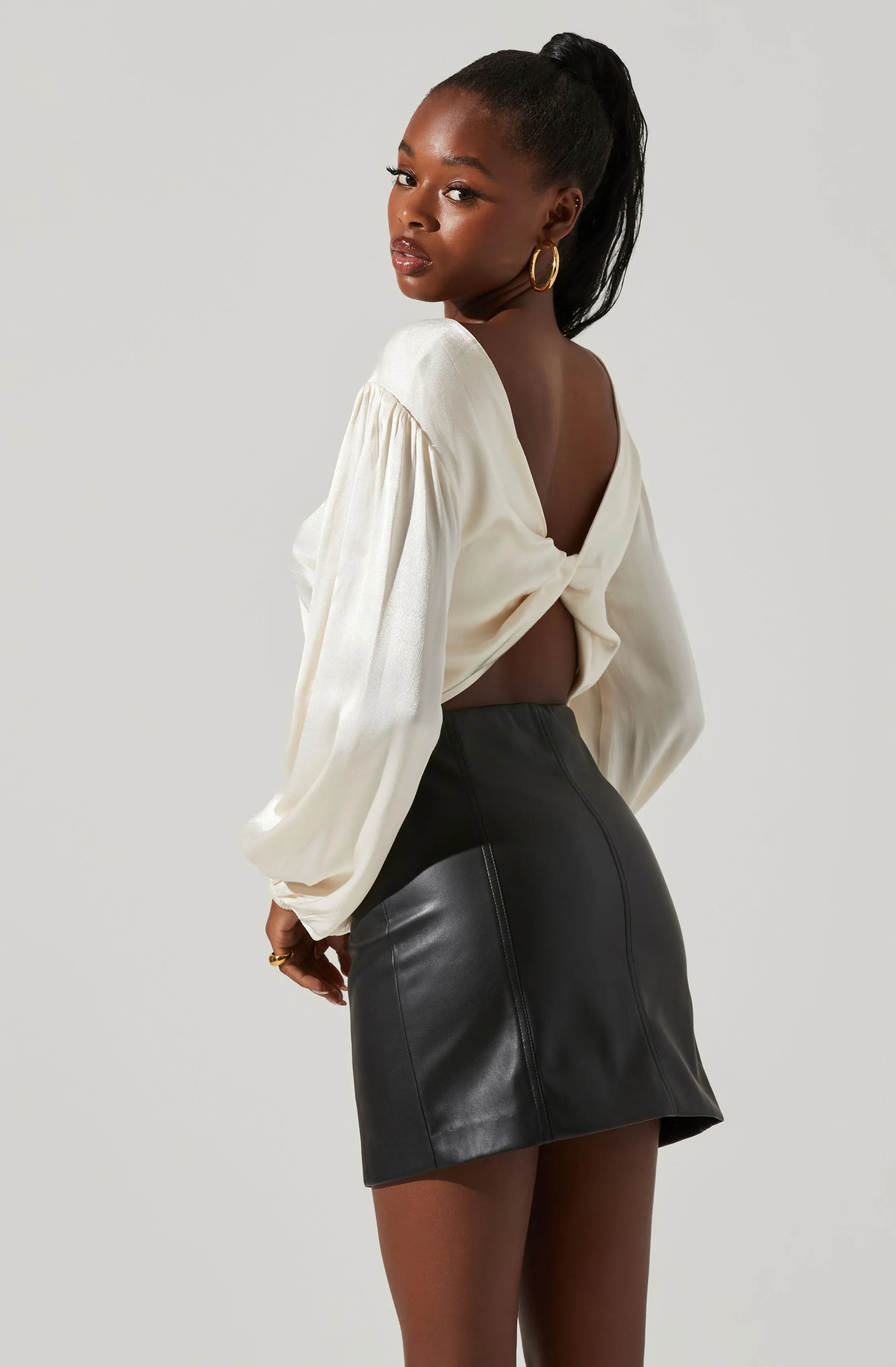 Deja Satin Open Back Long Sleeve Crop Top sold by Astr product image thumbnail 5