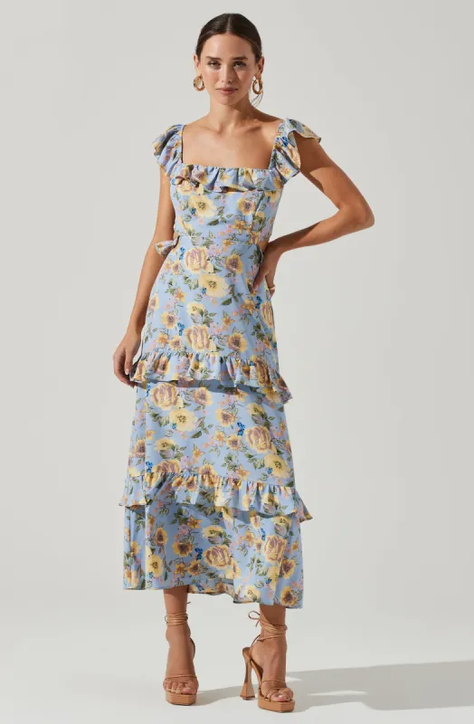 Lysette Floral Ruffle Cutout Maxi Dress sold by Astr