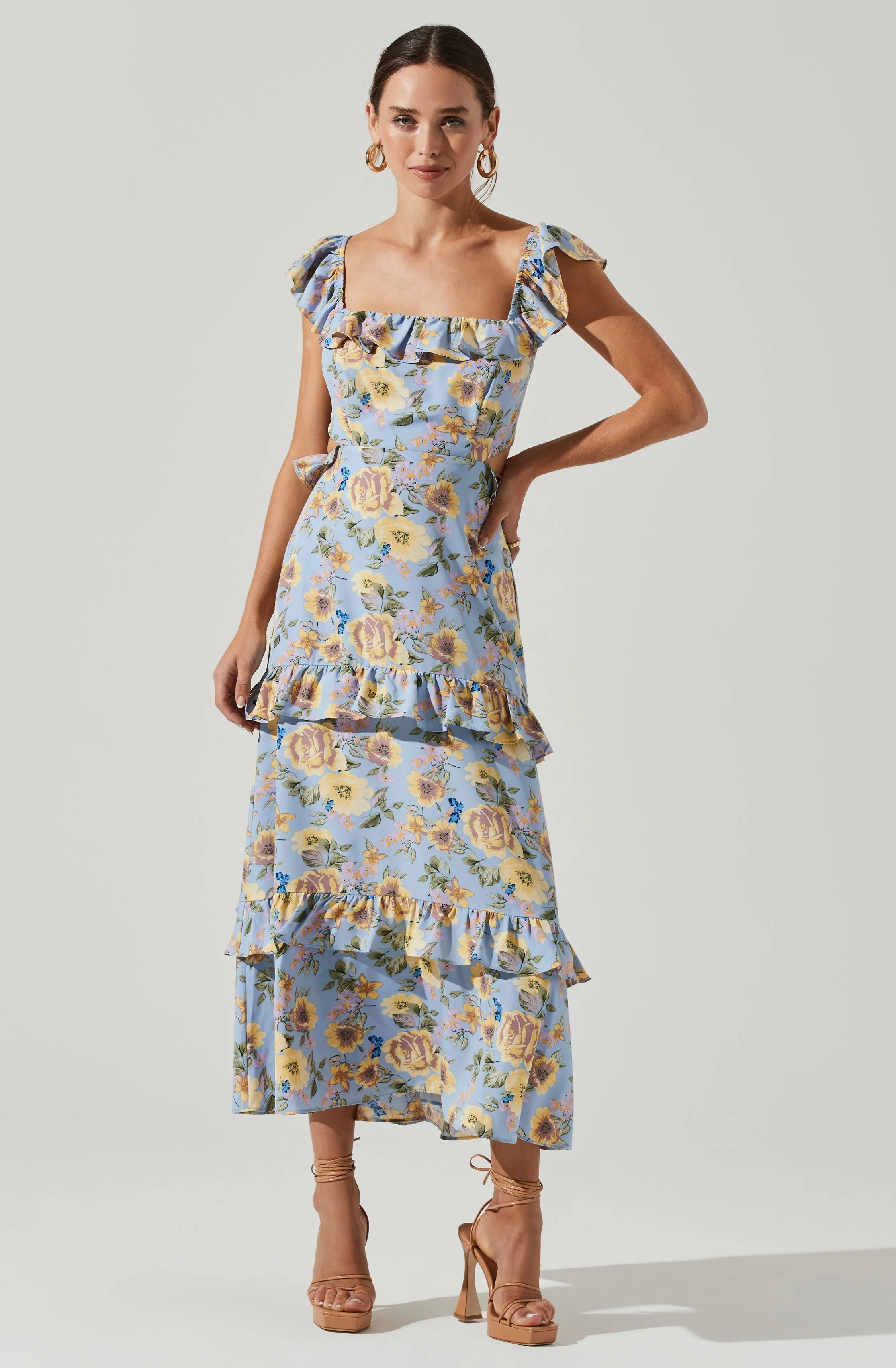 Lysette Floral Ruffle Cutout Maxi Dress sold by Astr