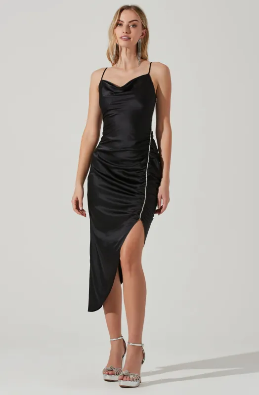 Anika Satin Rhinestone Embellished Midi Dress sold by Astr