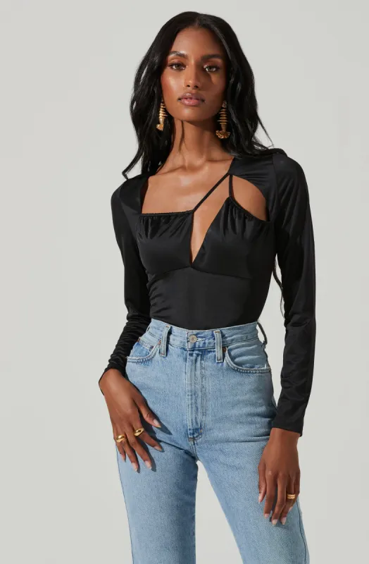 Lauren Satin Cutout Long Sleeve Bodysuit sold by Astr