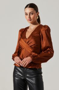 Long Sleeve Center Pleat Puff Sleeve Top sold by Astr
