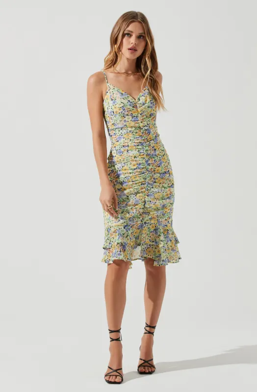 Tawny Floral Ruched Midi Dress sold by Astr