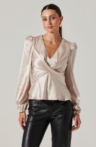 Long Sleeve Center Pleat Puff Sleeve Top sold by Astr