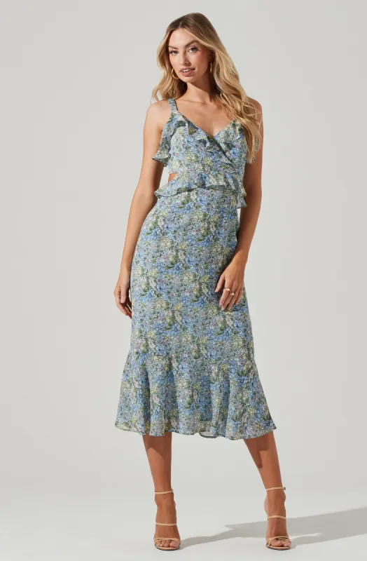 Wildflower Ruffle Cutout Midi Dress sold by Astr