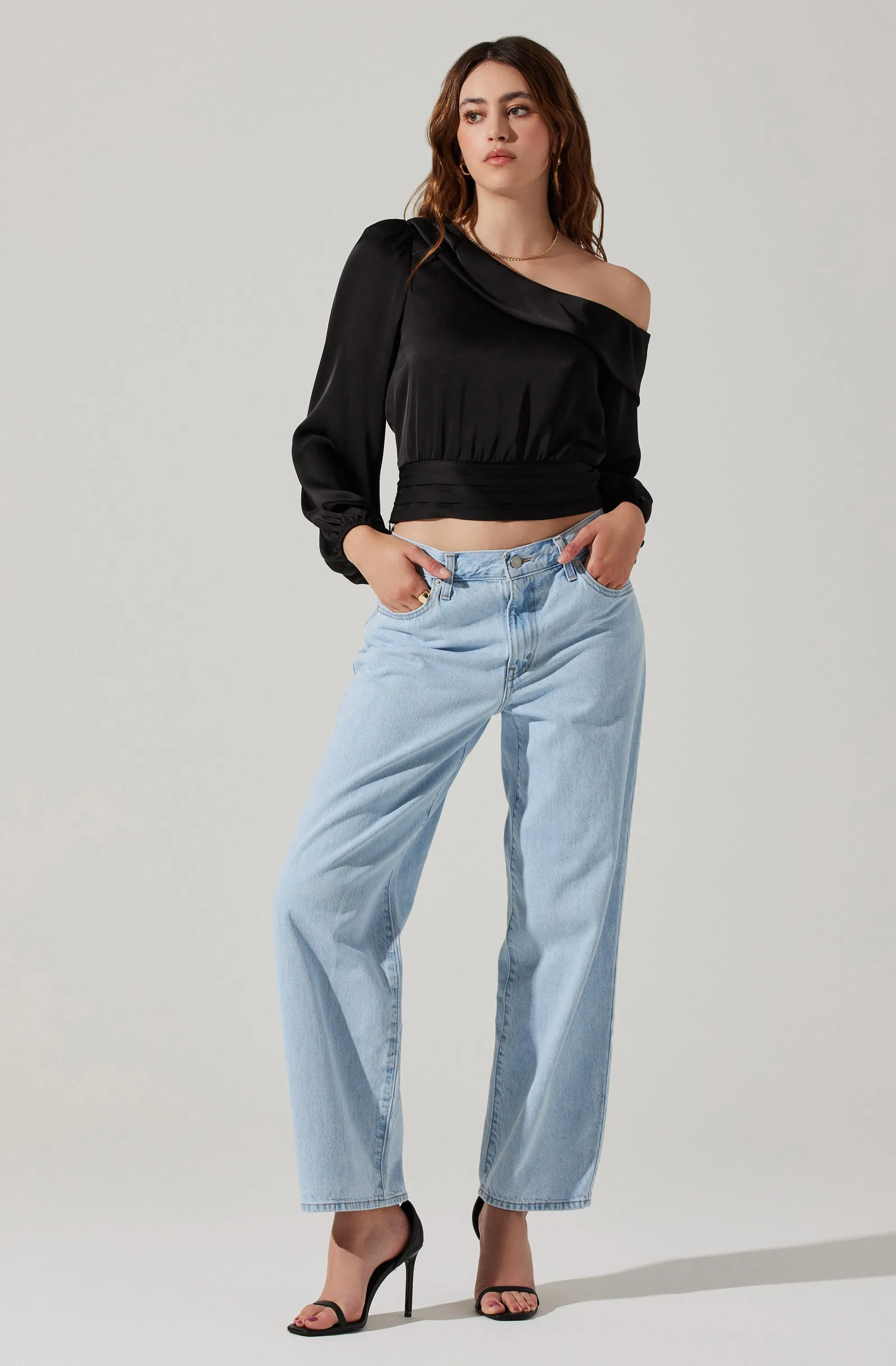 Asymmetrical Cinched Waist Long Sleeve Top sold by Astr product image thumbnail 4