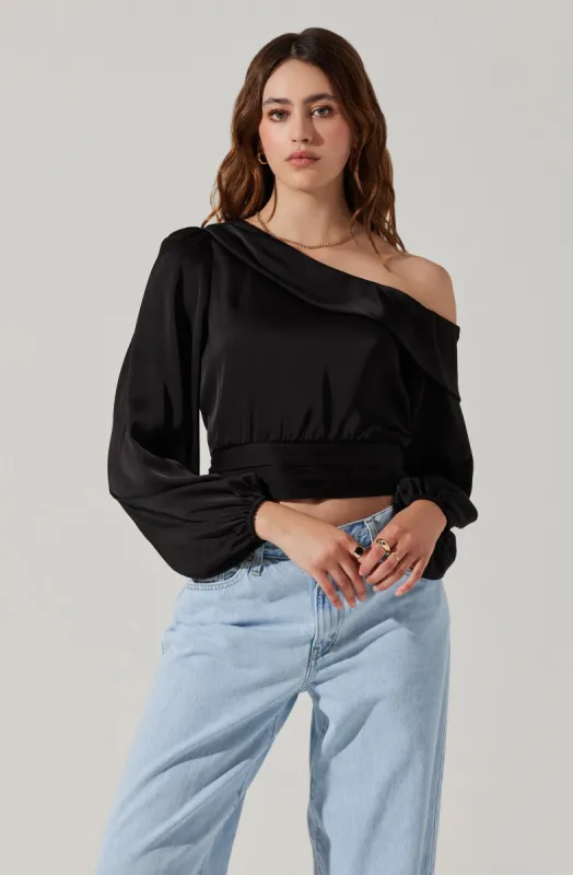 Asymmetrical Cinched Waist Long Sleeve Top sold by Astr