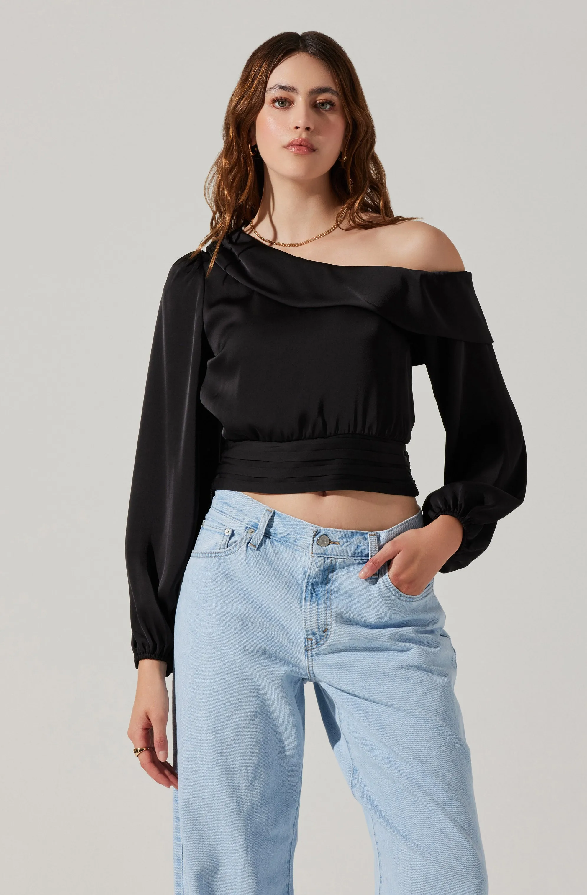 Asymmetrical Cinched Waist Long Sleeve Top sold by Astr product image thumbnail 2