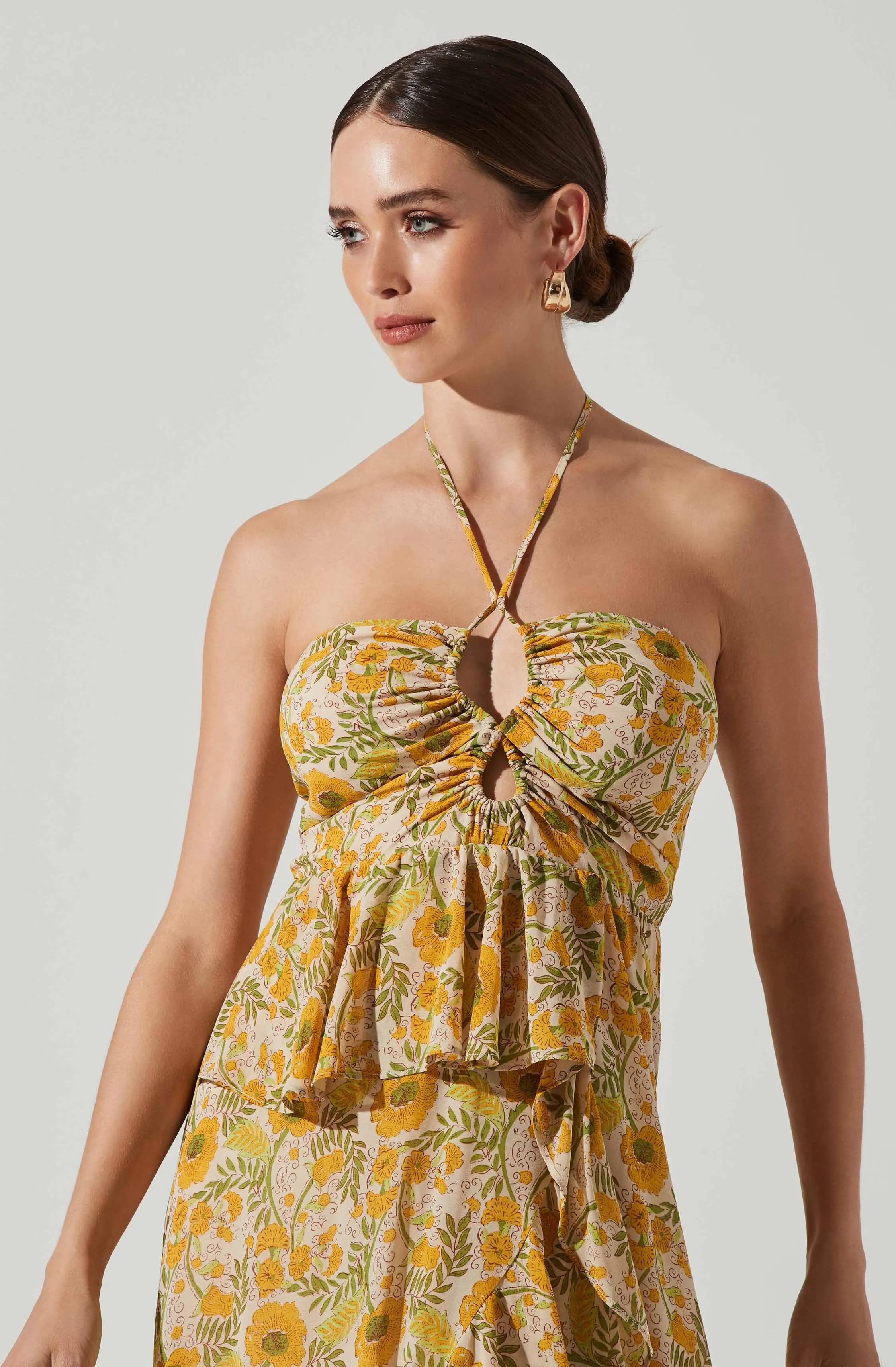 Vivee Floral Asymmetrical Halter Maxi Dress sold by Astr product image thumbnail 2