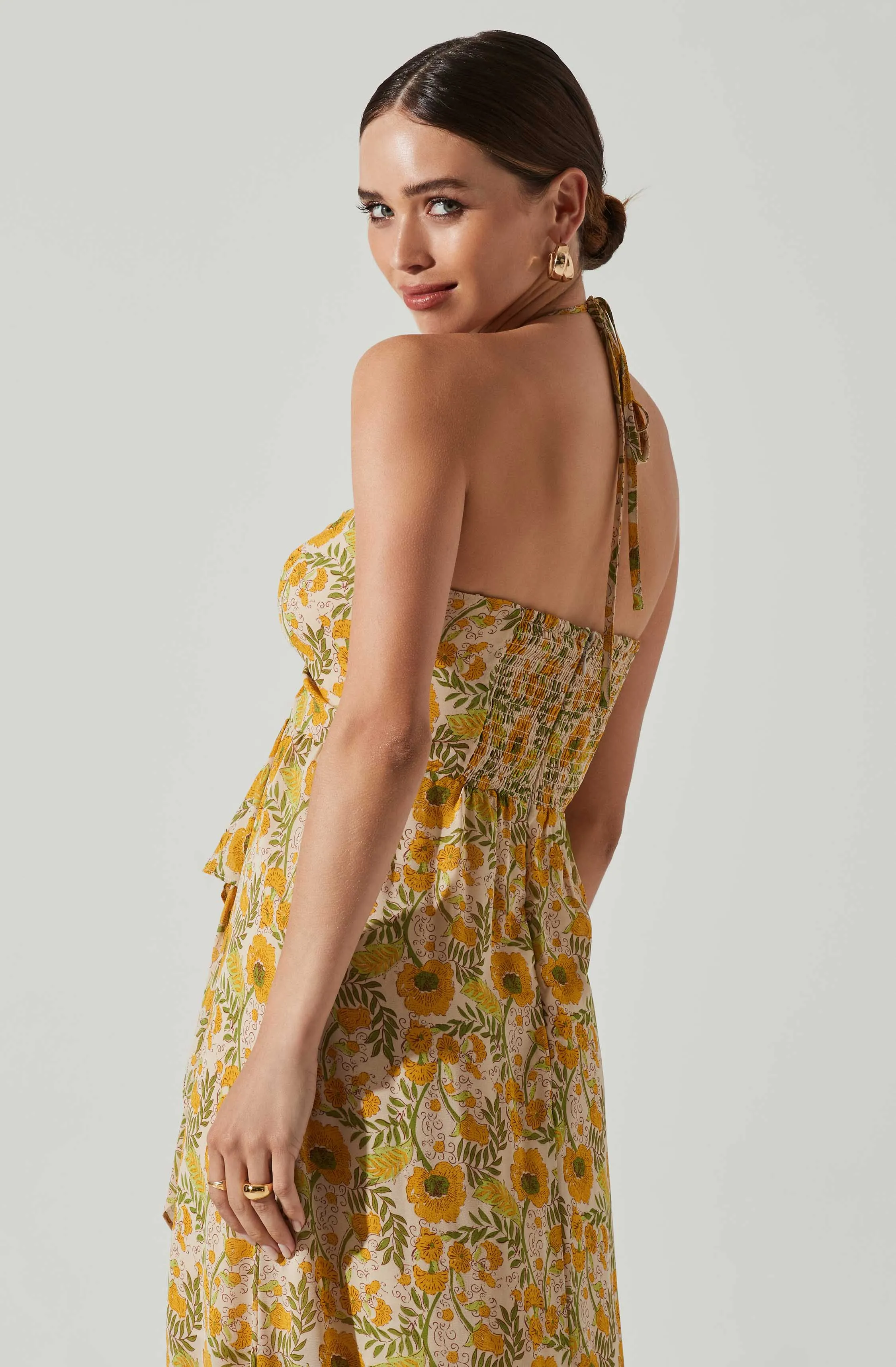 Vivee Floral Asymmetrical Halter Maxi Dress sold by Astr product image thumbnail 3