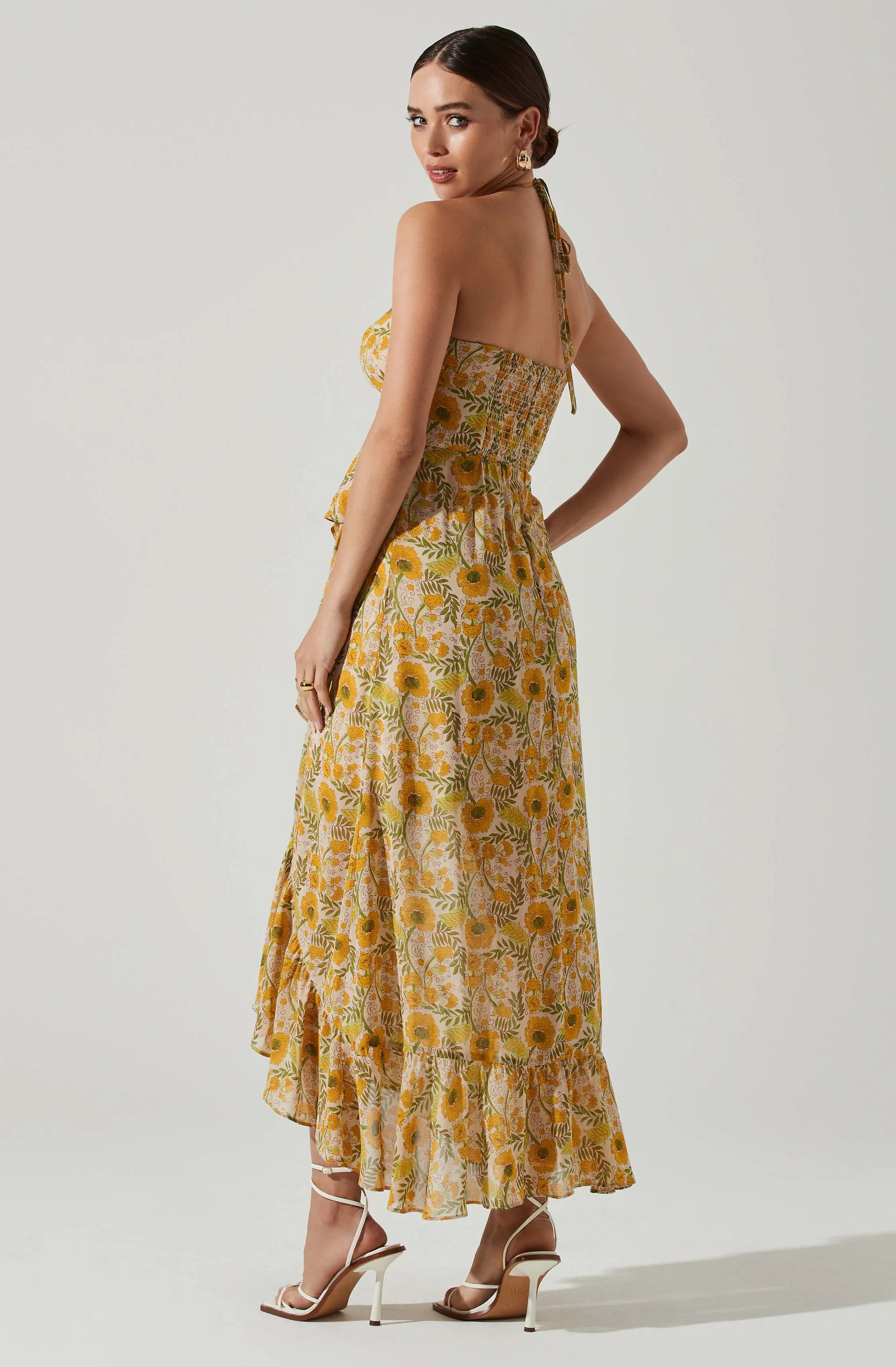 Vivee Floral Asymmetrical Halter Maxi Dress sold by Astr product image thumbnail 4