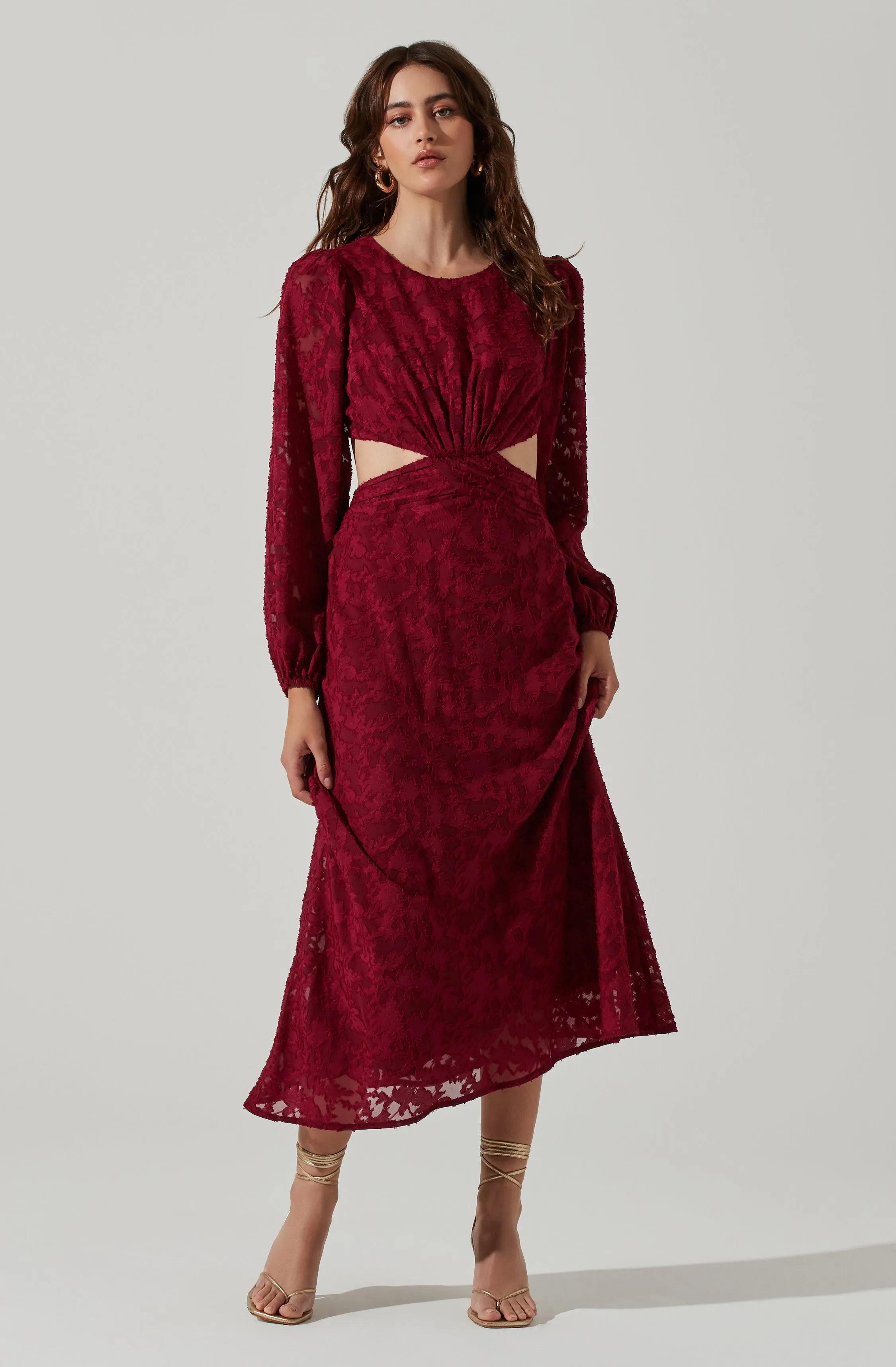 Burnout Long Sleeve Cutout Midi Dress sold by Astr
