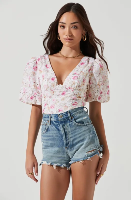 Beaumont Floral Puff Sleeve Top sold by Astr