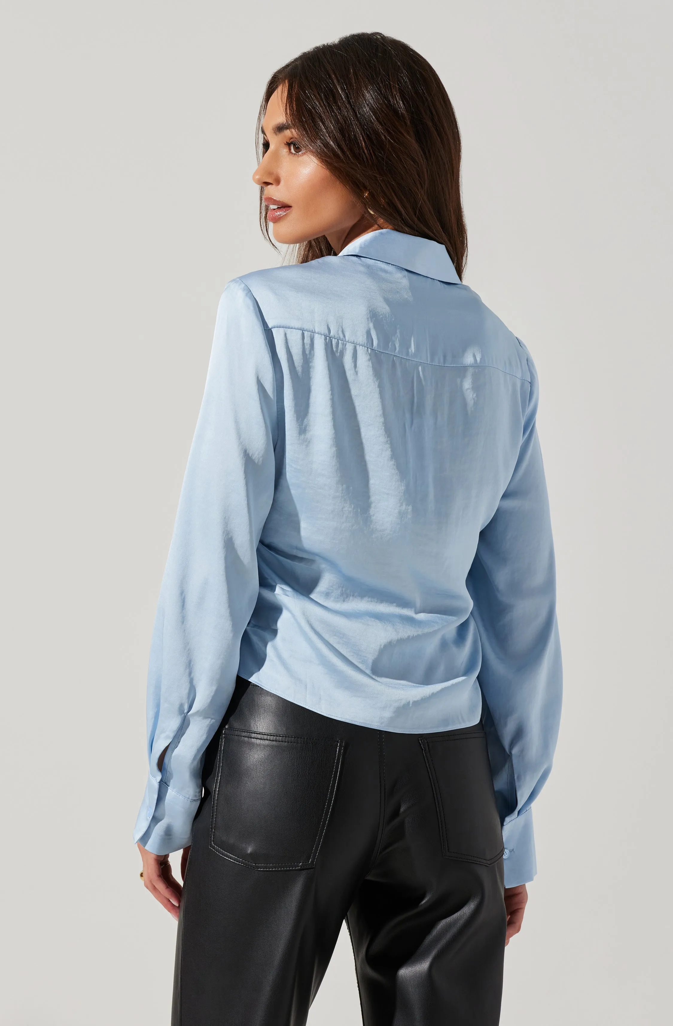 Angelina Satin Collared Ruched Long Sleeve Top sold by Astr product image thumbnail 5