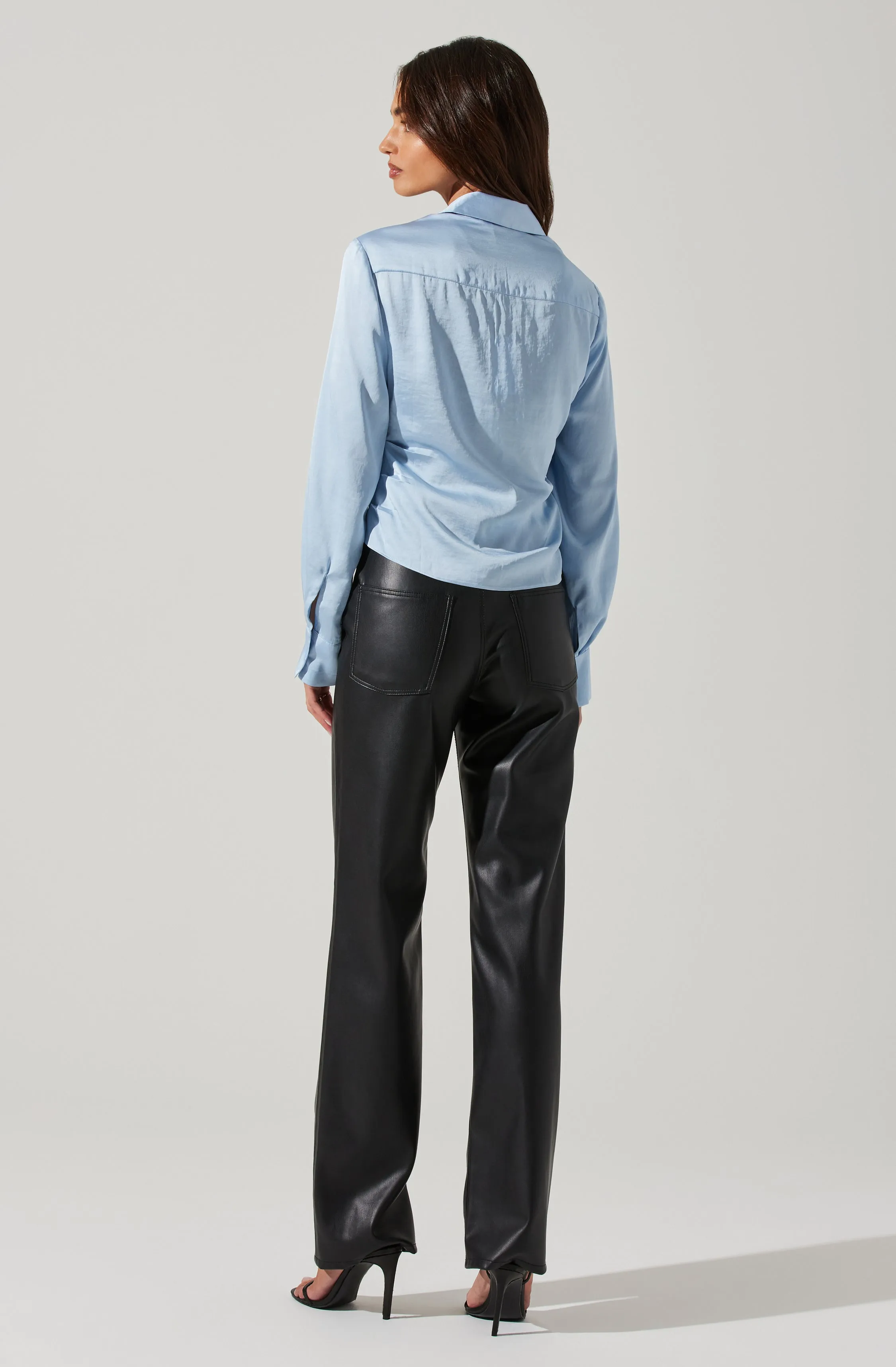 Angelina Satin Collared Ruched Long Sleeve Top sold by Astr product image thumbnail 4