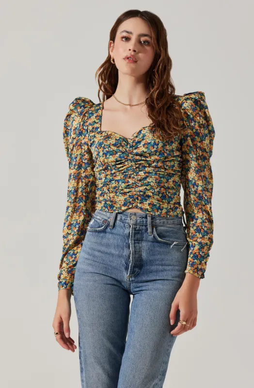 Long Sleeve Floral Ruched Top sold by Astr