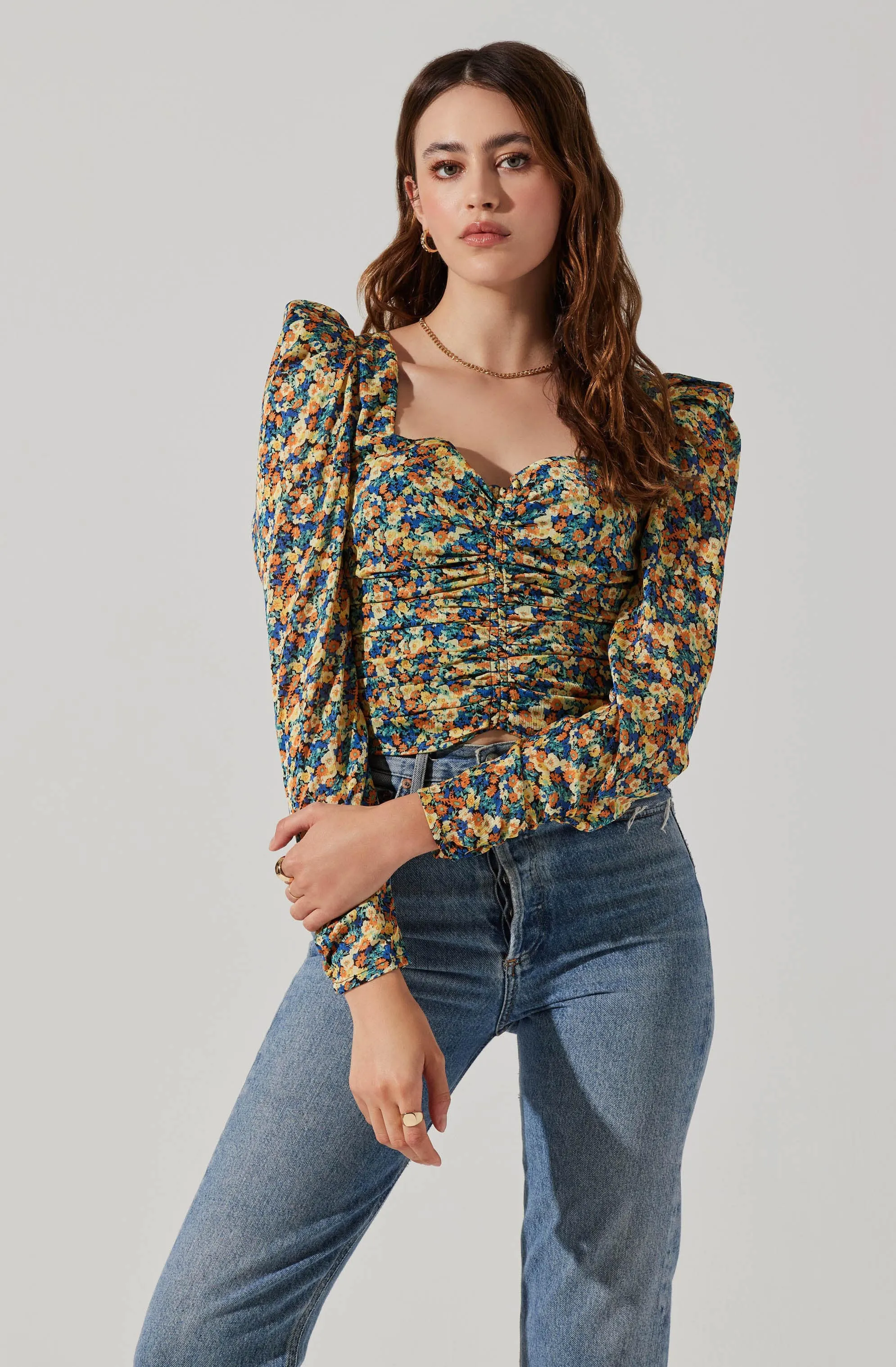 Long Sleeve Floral Ruched Top sold by Astr product image thumbnail 3