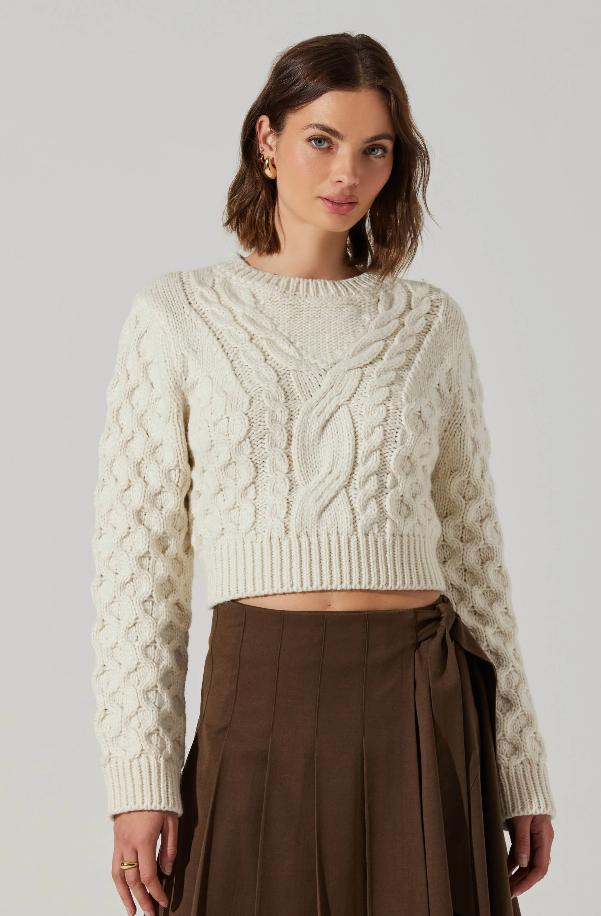 Caila Cable Knit Cropped Sweater sold by Astr