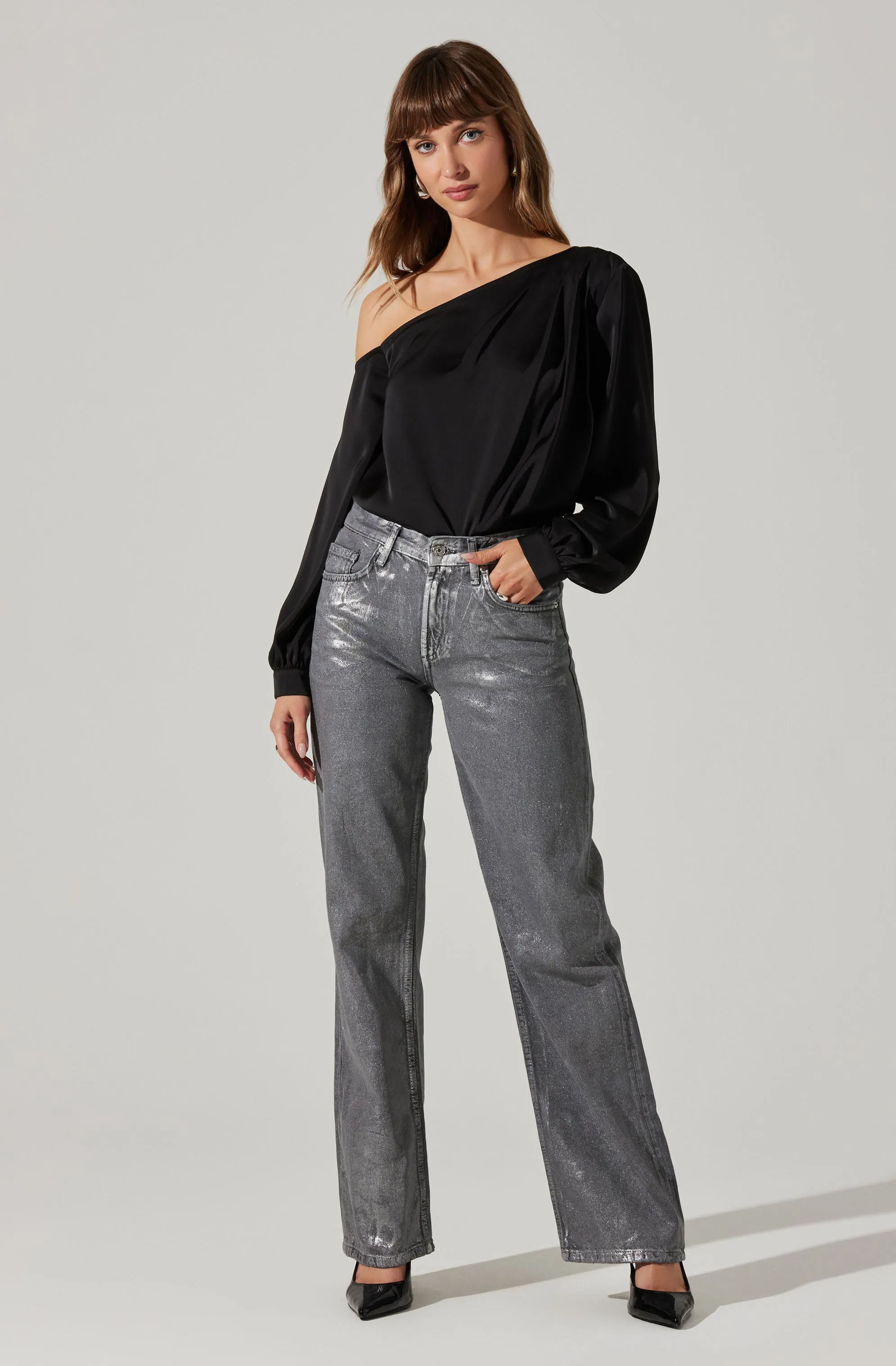 Nieves Satin One Shoulder Top sold by Astr product image thumbnail 2