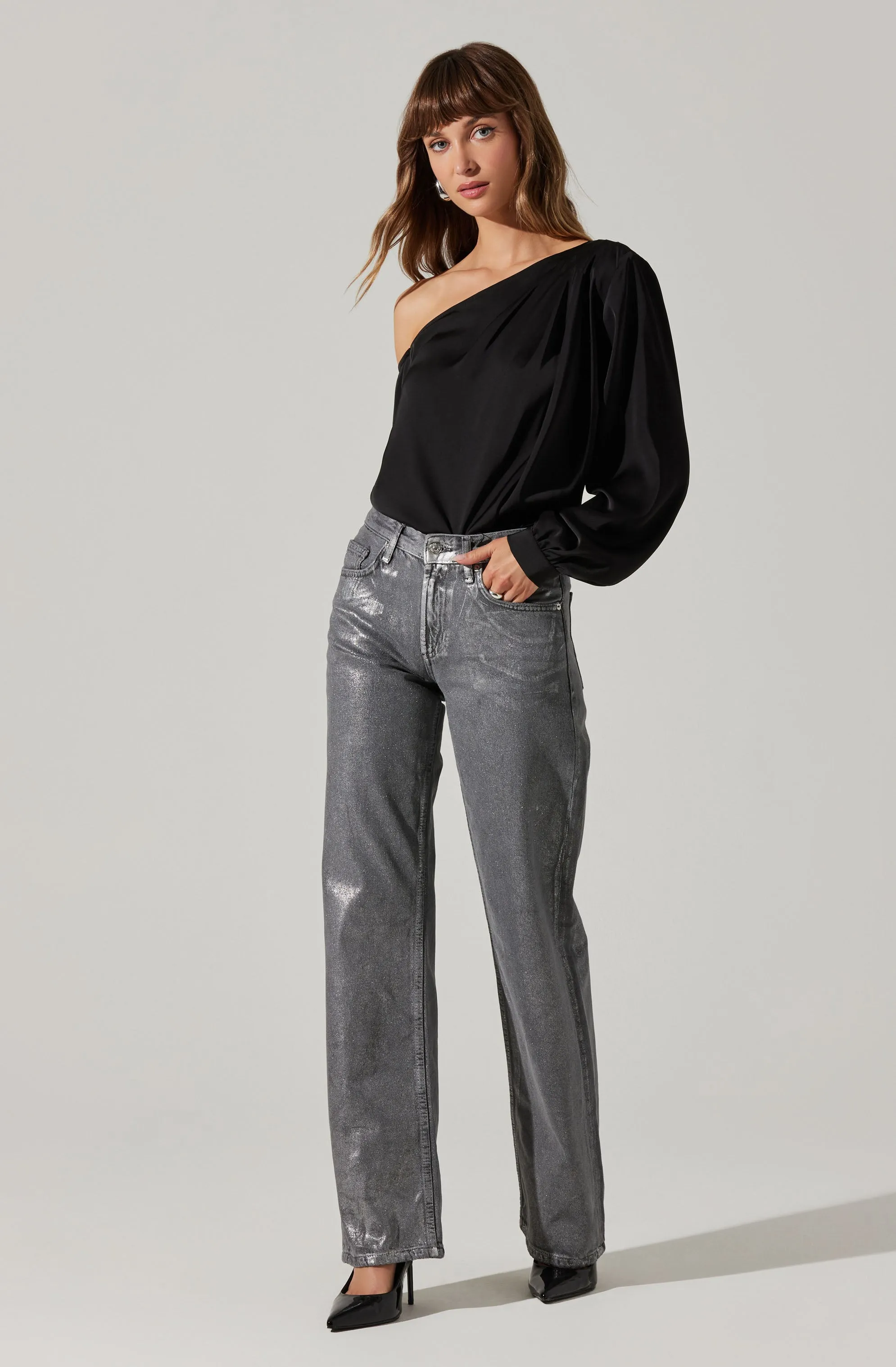 Nieves Satin One Shoulder Top sold by Astr product image thumbnail 5