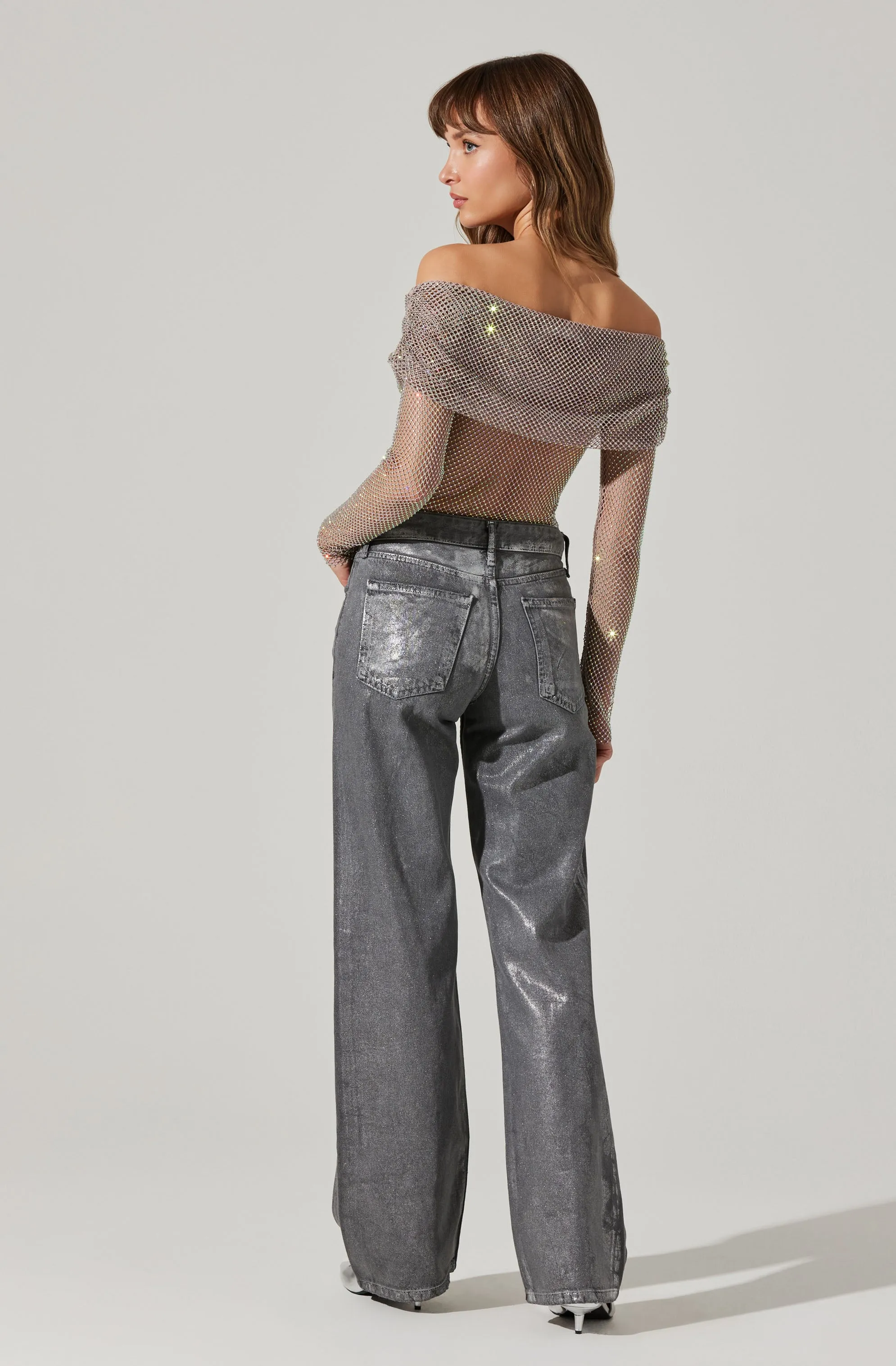 Diamante Rhinestone Mesh Off Shoulder Top sold by Astr product image thumbnail 5