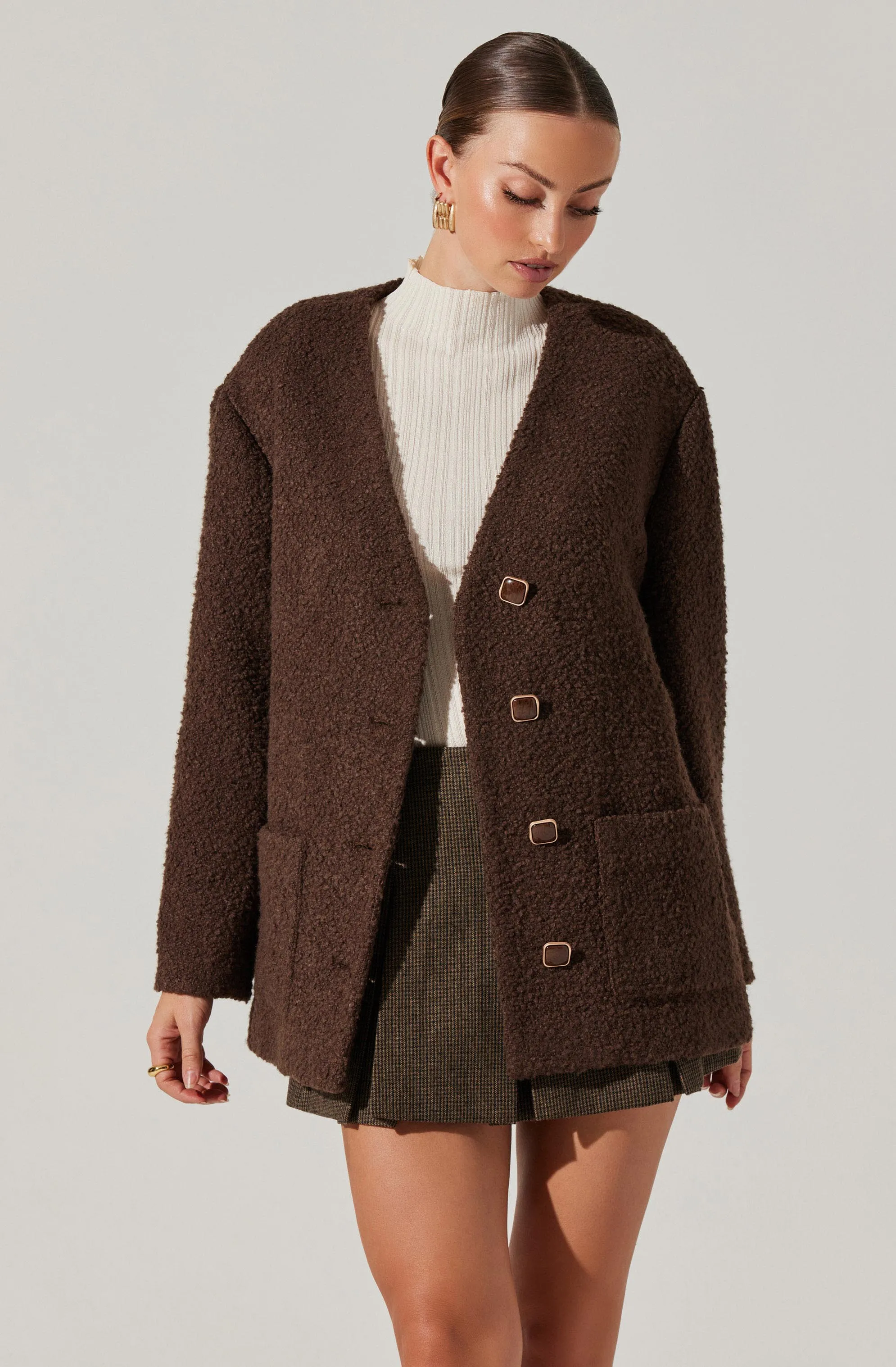 Maidy Boucle V-Neck Coat sold by Astr