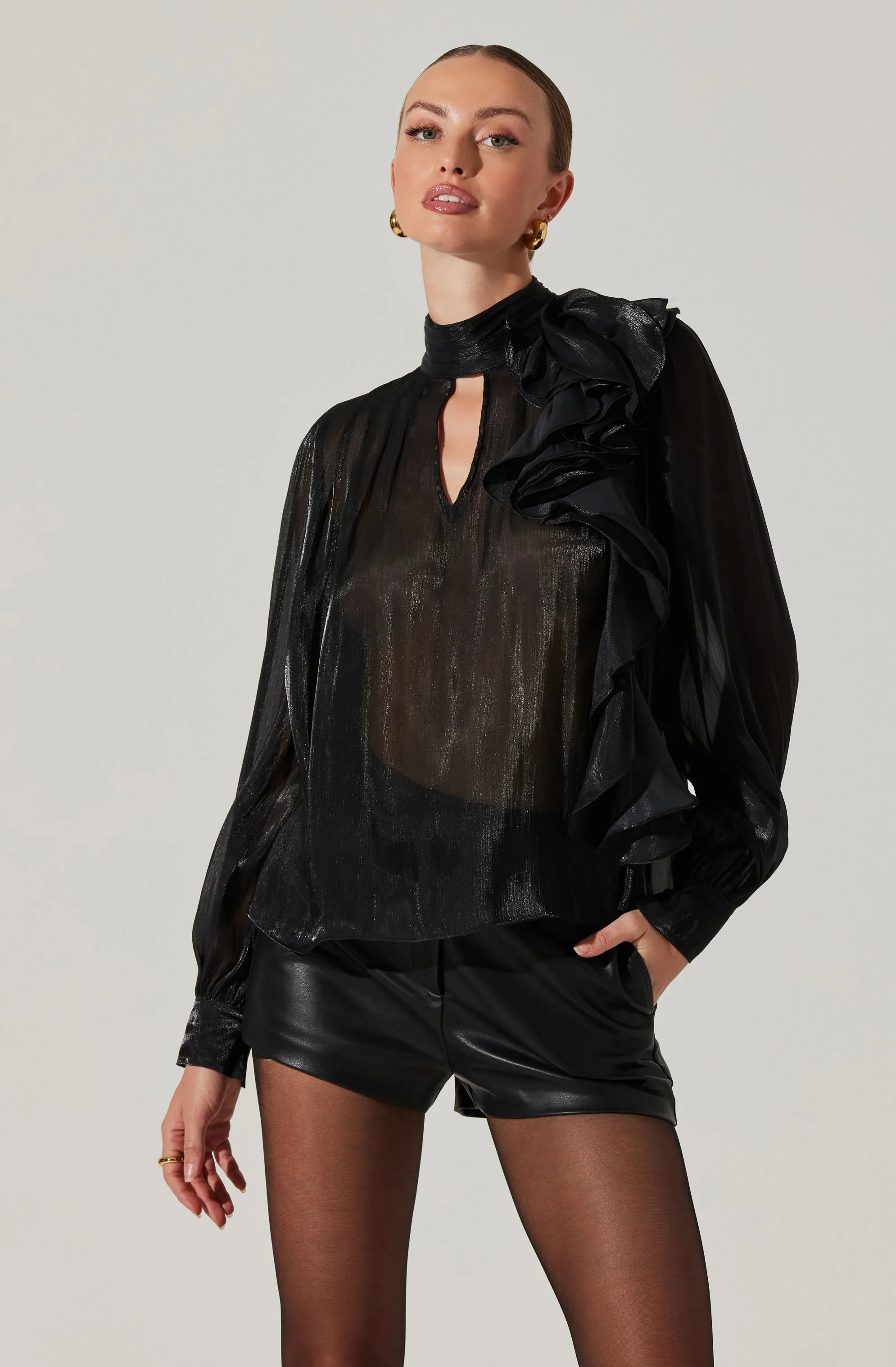 Seren Shimmer Ruffle Detail Top sold by Astr product image thumbnail 3