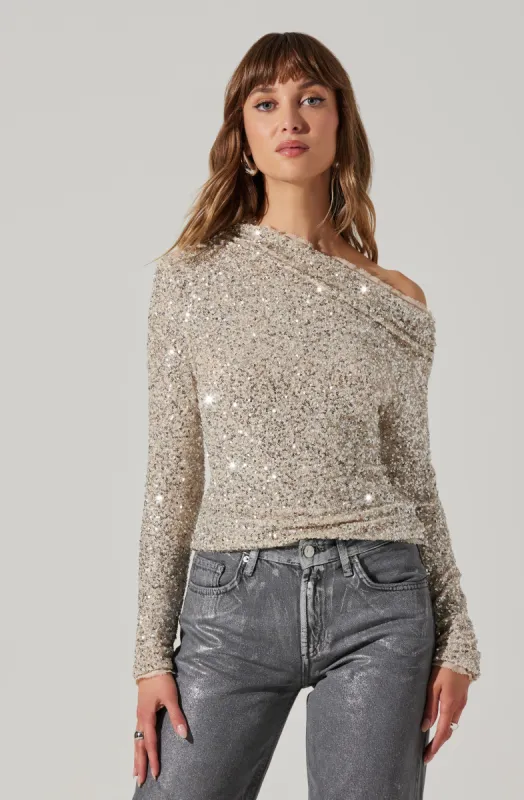 Icyln Sequin Off Shoulder Top sold by Astr