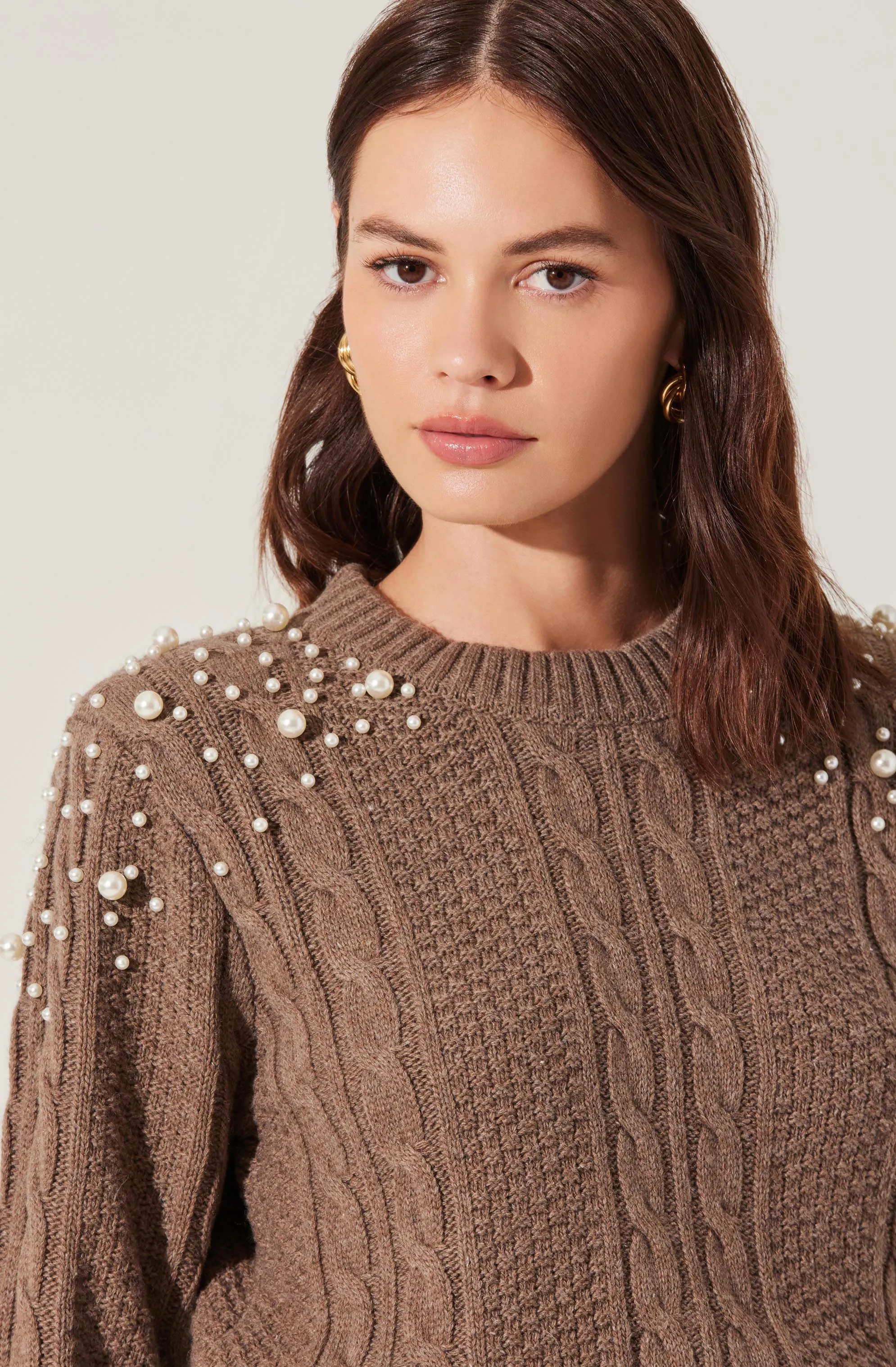 Pearl Embellished Cable Knit Sweater sold by Astr product image thumbnail 3