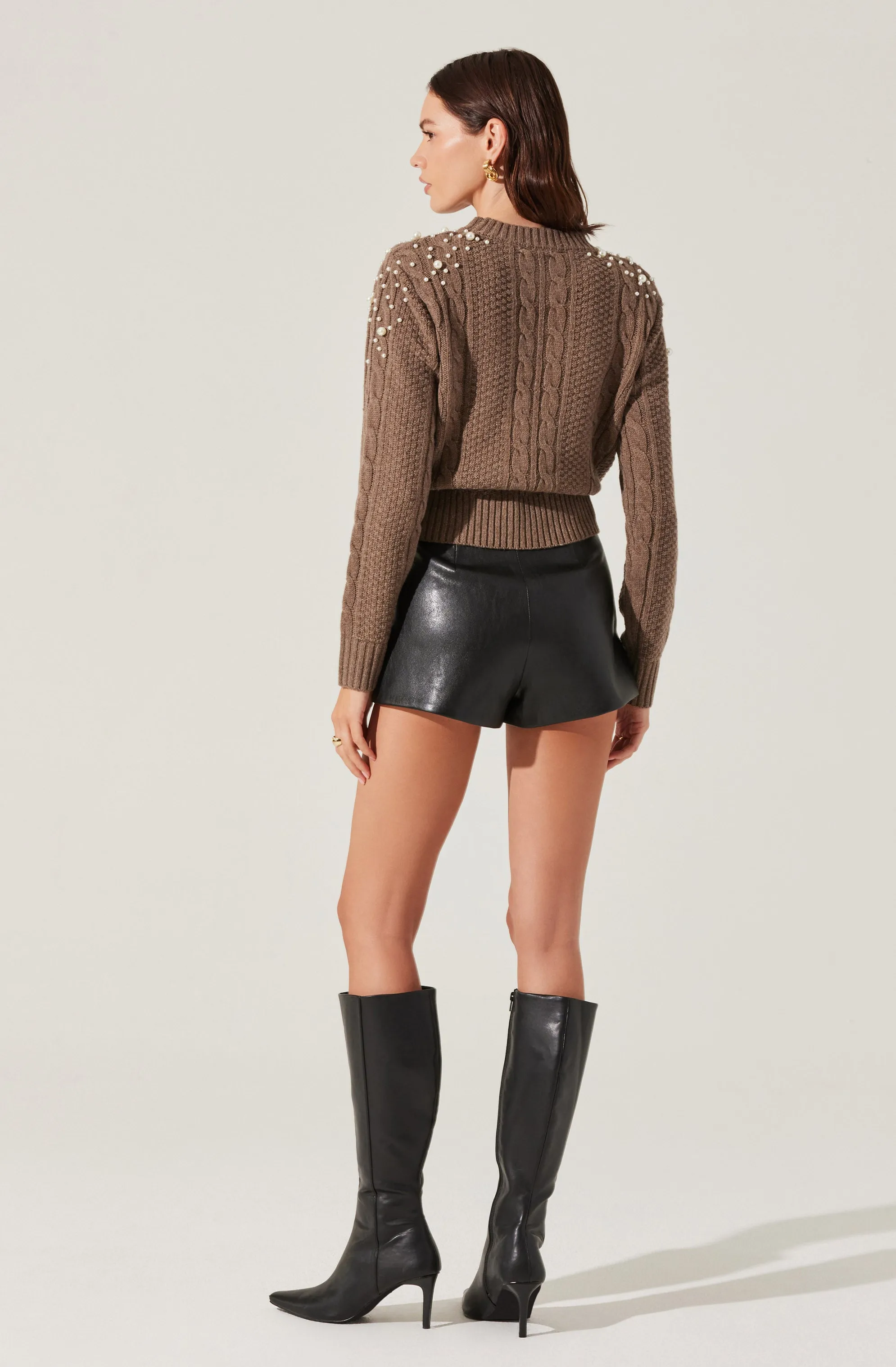 Pearl Embellished Cable Knit Sweater sold by Astr product image thumbnail 4