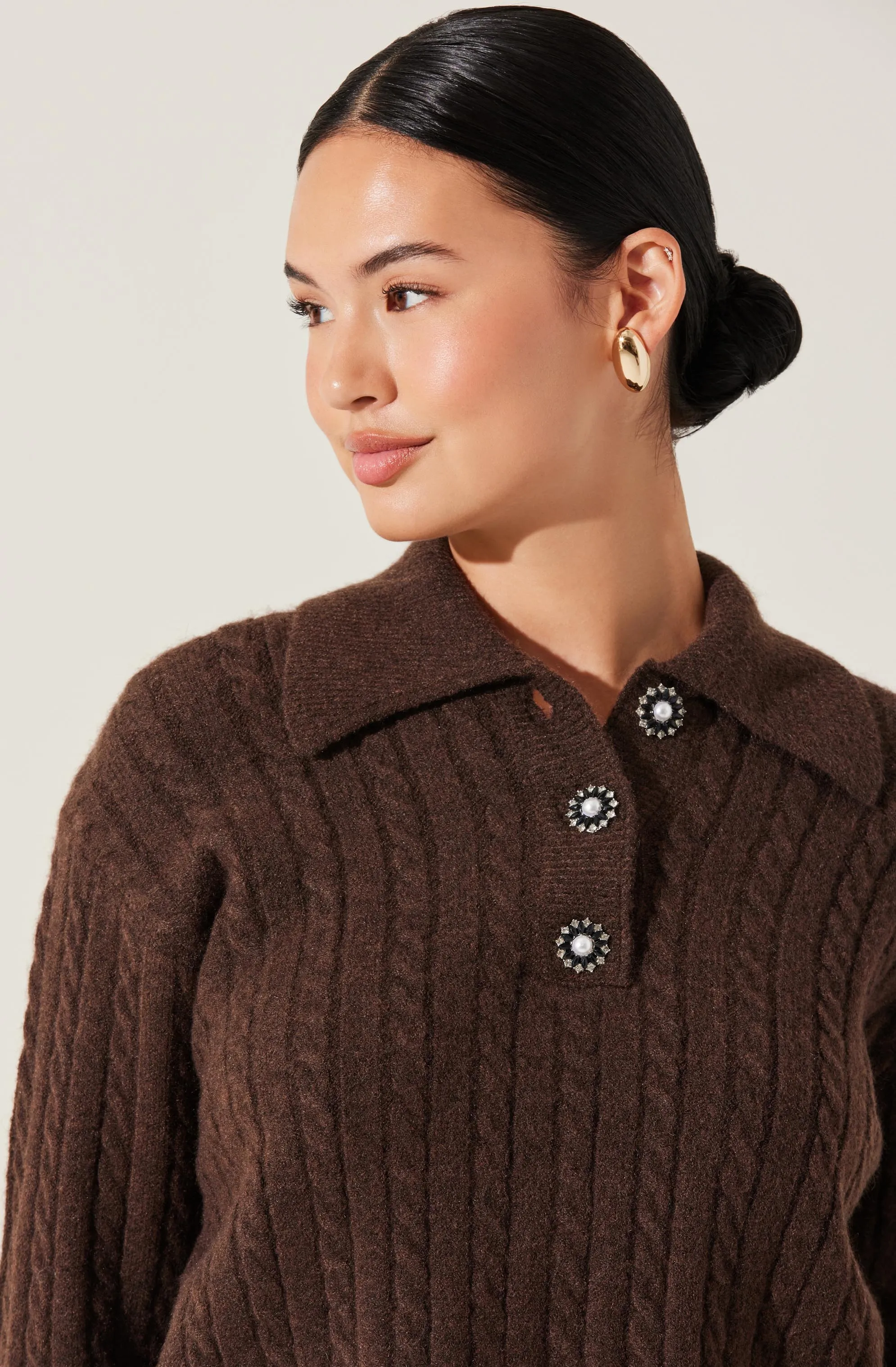 Cable Knit Polo Sweater sold by Astr product image thumbnail 3