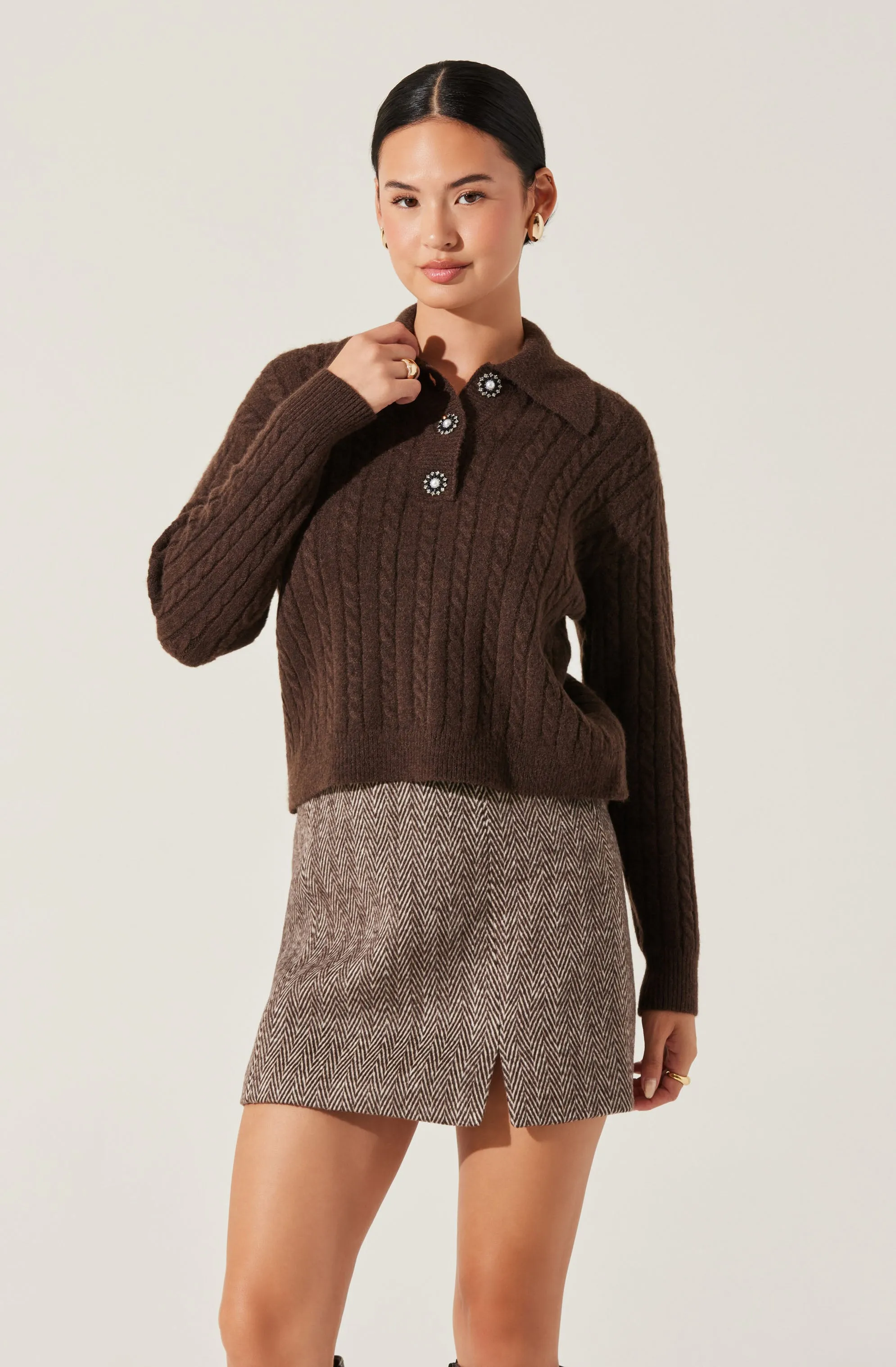 Cable Knit Polo Sweater sold by Astr