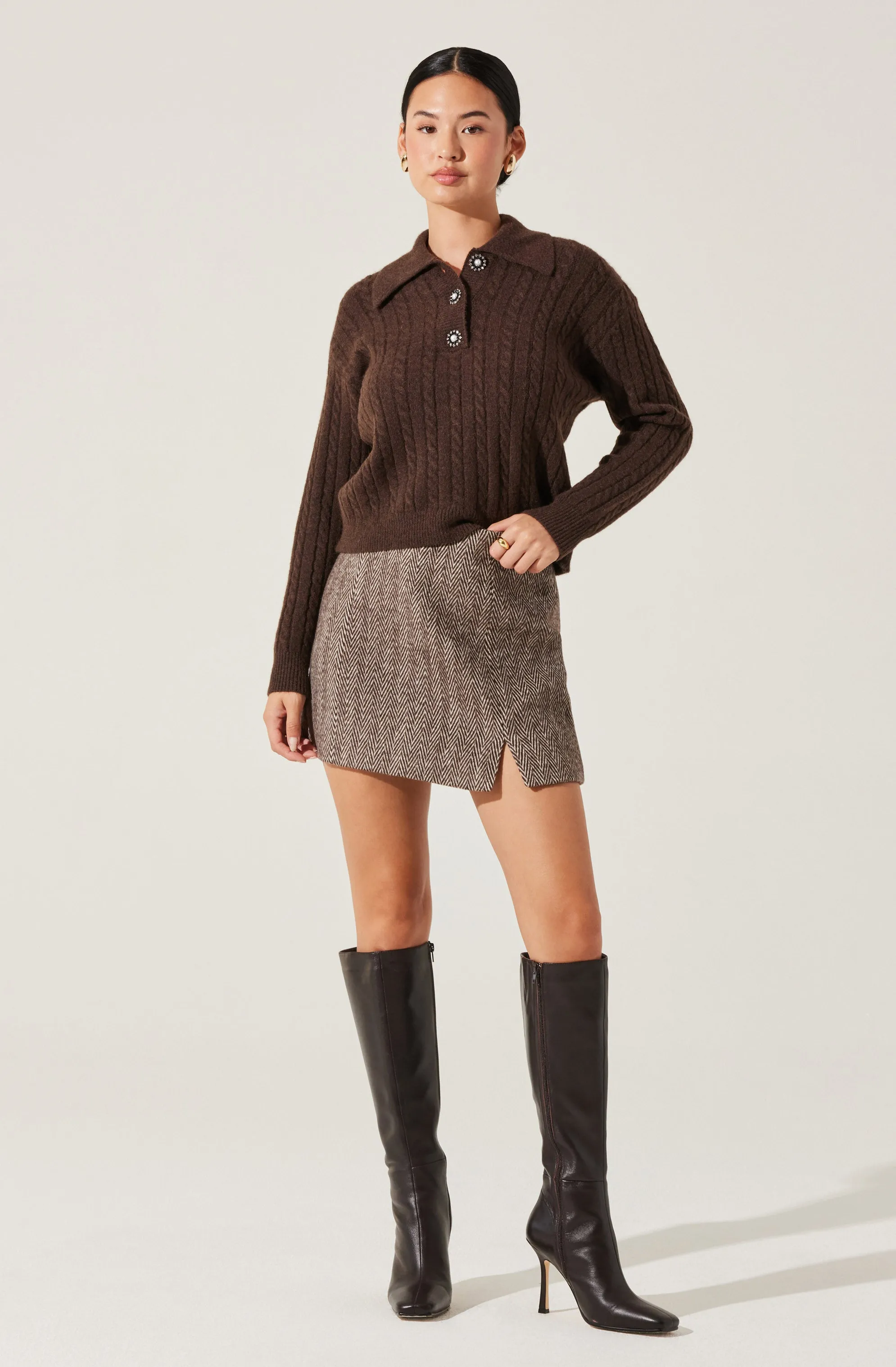 Cable Knit Polo Sweater sold by Astr product image thumbnail 5