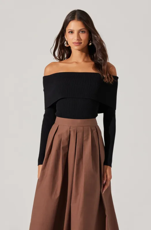 Foldover Ribbed Off Shoulder Sweater sold by Astr