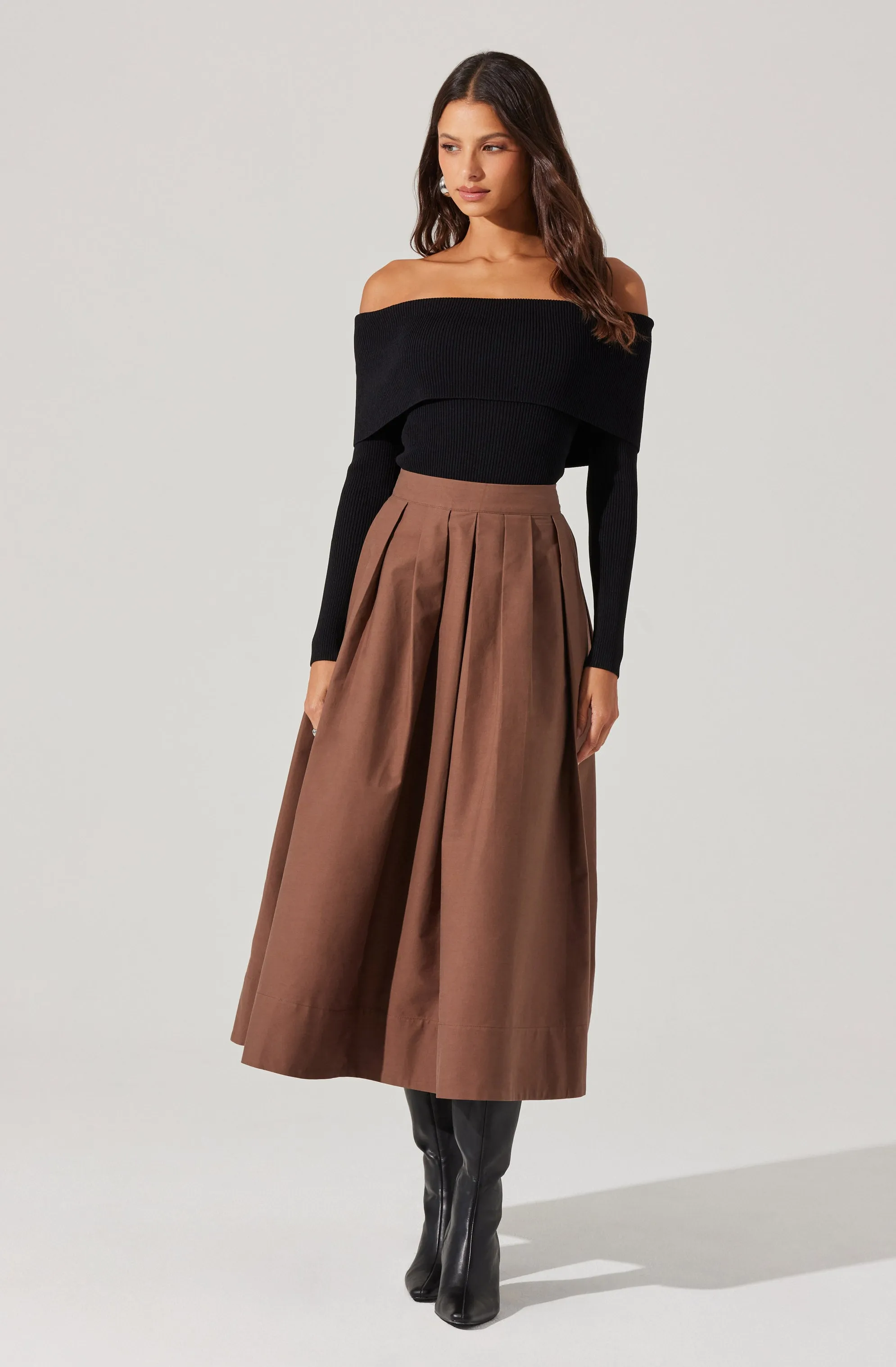 Foldover Ribbed Off Shoulder Sweater sold by Astr product image thumbnail 5