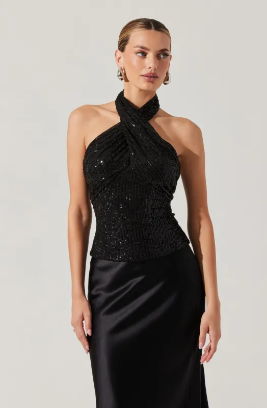 Sequin Crossover Halter Top sold by Astr