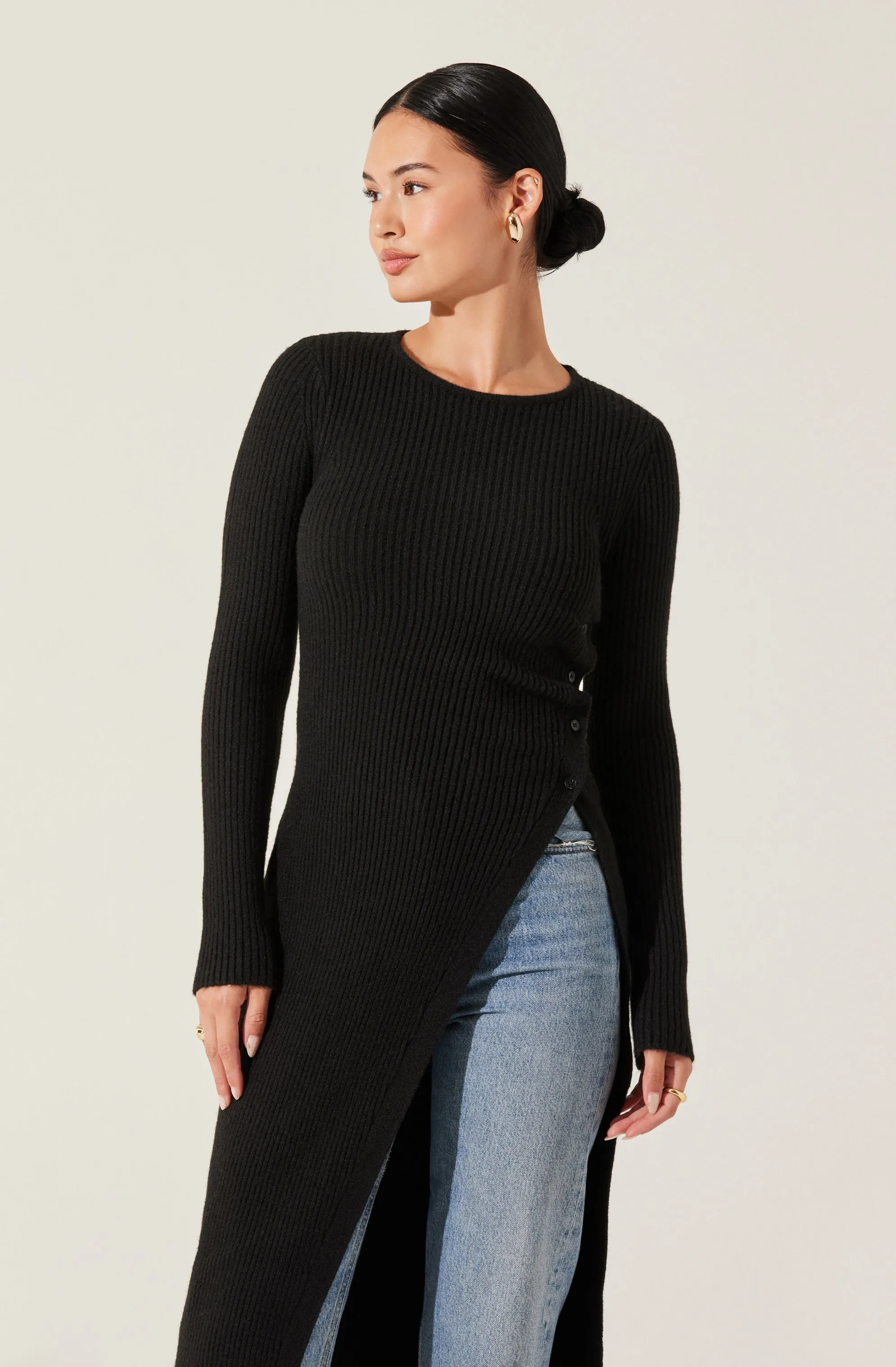 Ribbed Hi Slit Button Sweater sold by Astr product image thumbnail 5