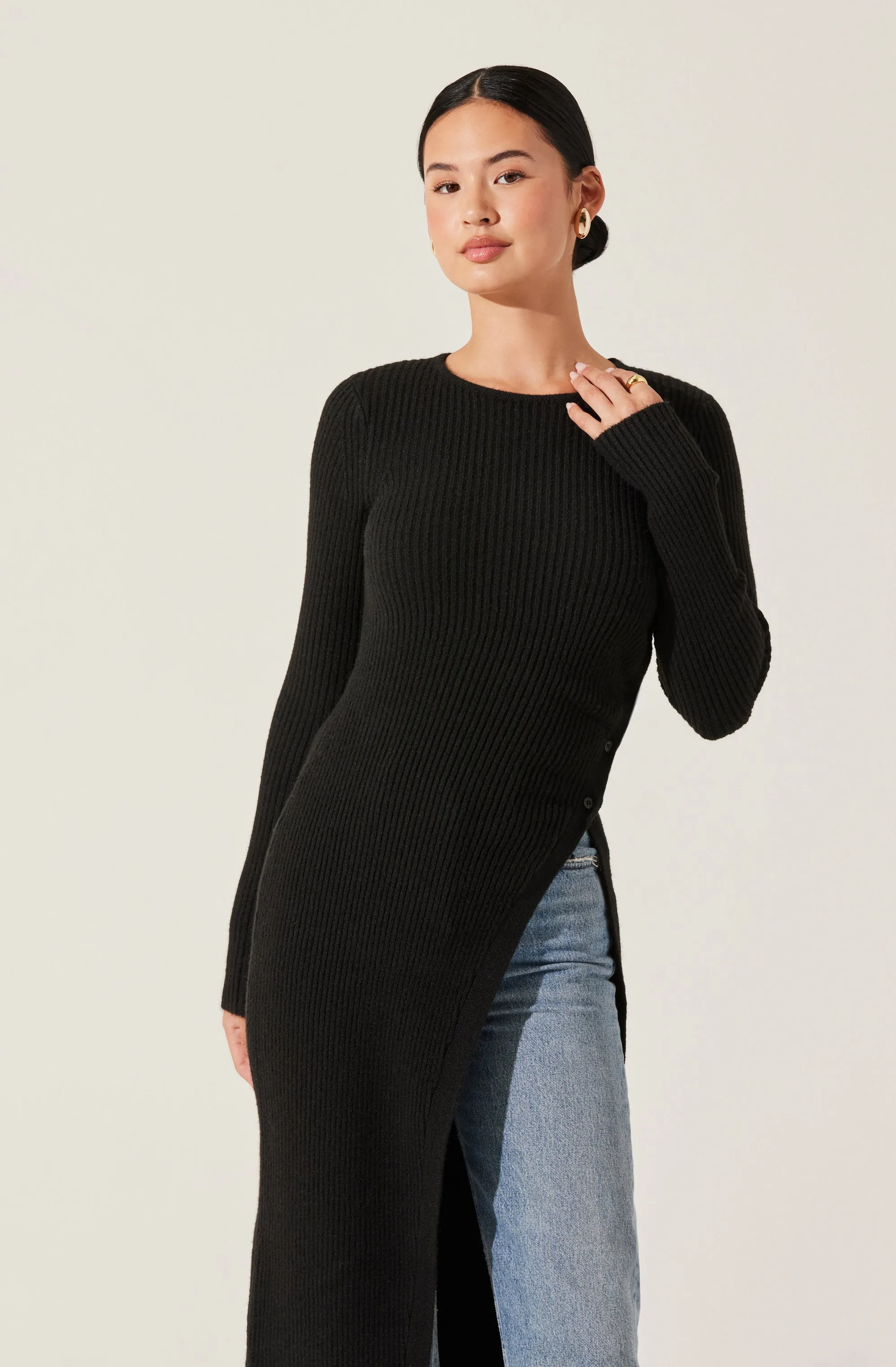 Ribbed Hi Slit Button Sweater sold by Astr product image thumbnail 2