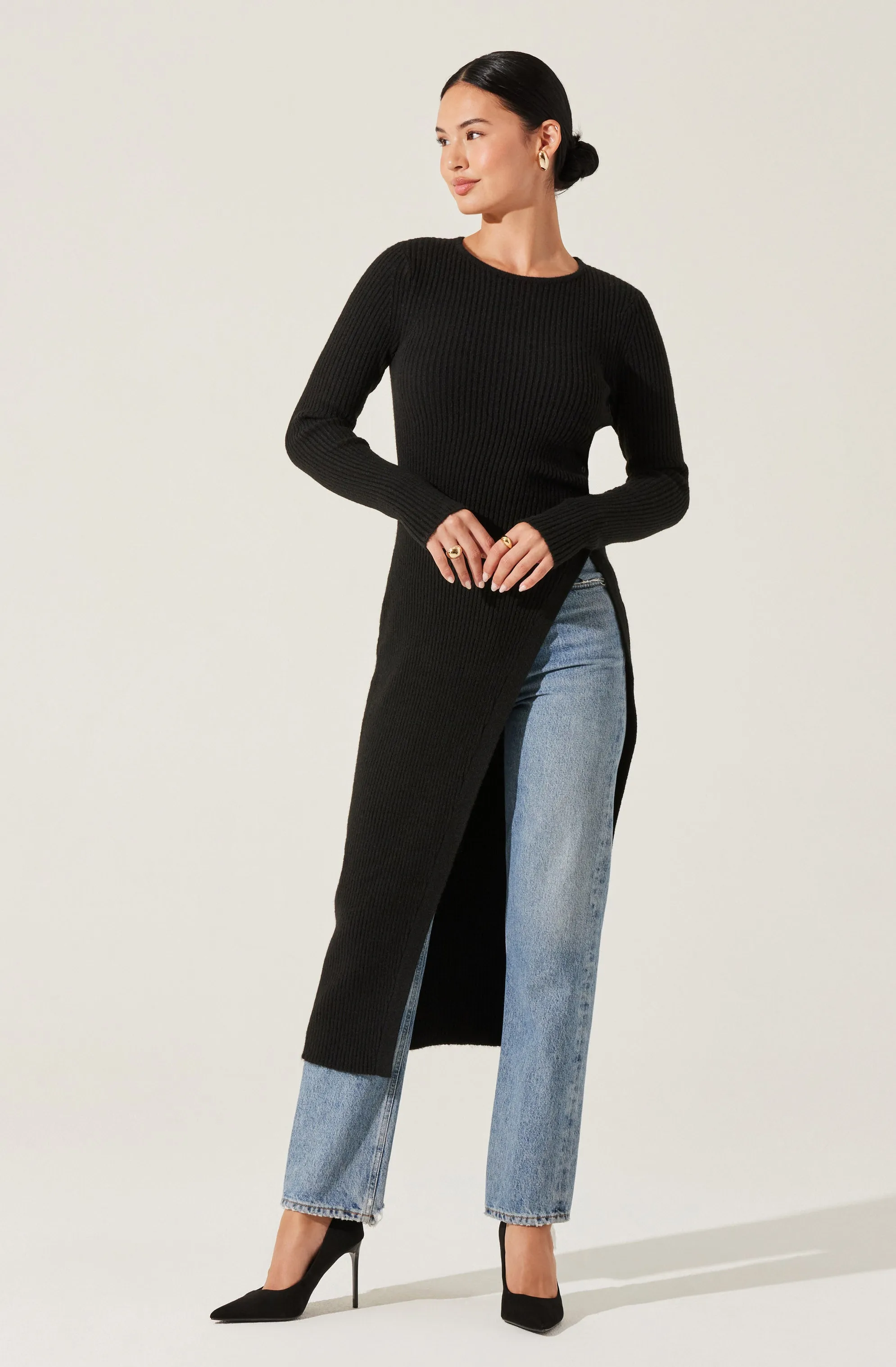 Ribbed Hi Slit Button Sweater sold by Astr product image thumbnail 3