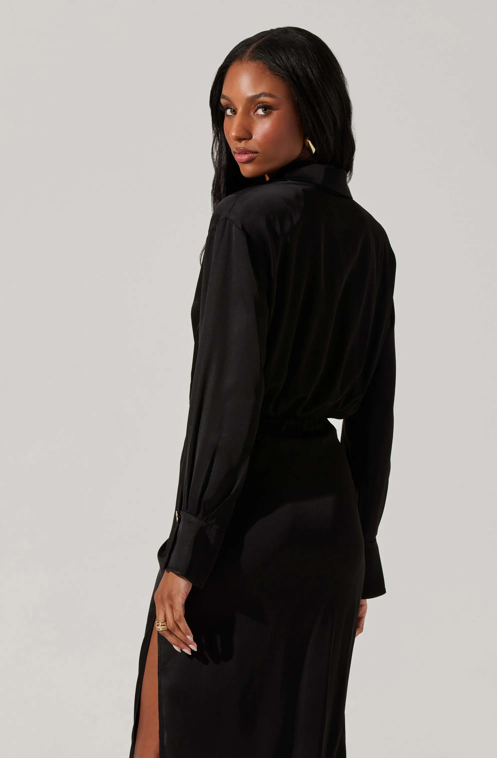 Elizabello Satin Midi Shirt Dress sold by Astr product image thumbnail 5